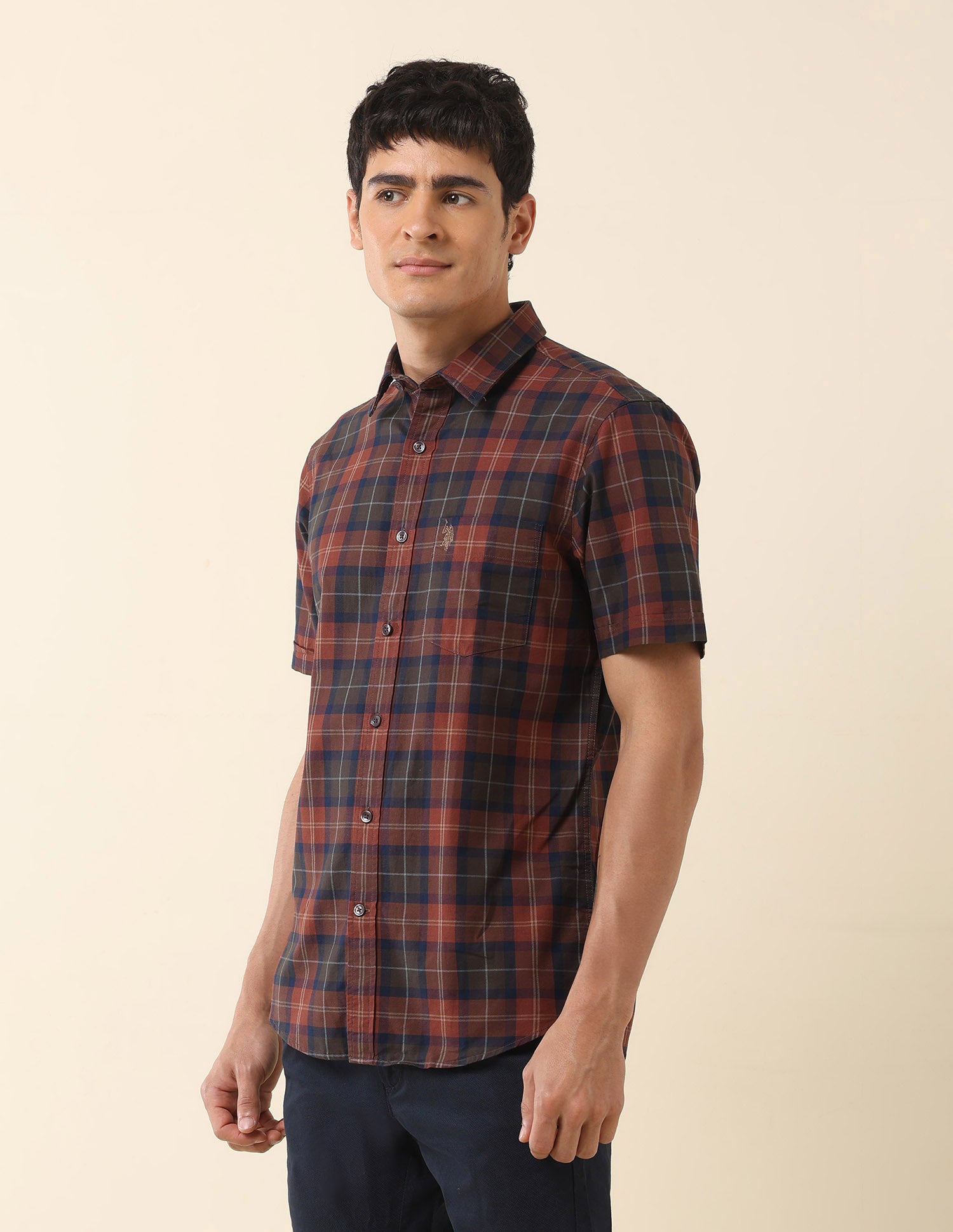 Tailored Fit Tartan Checked Shirt Rust - U.S. Polo Assn. India | Large