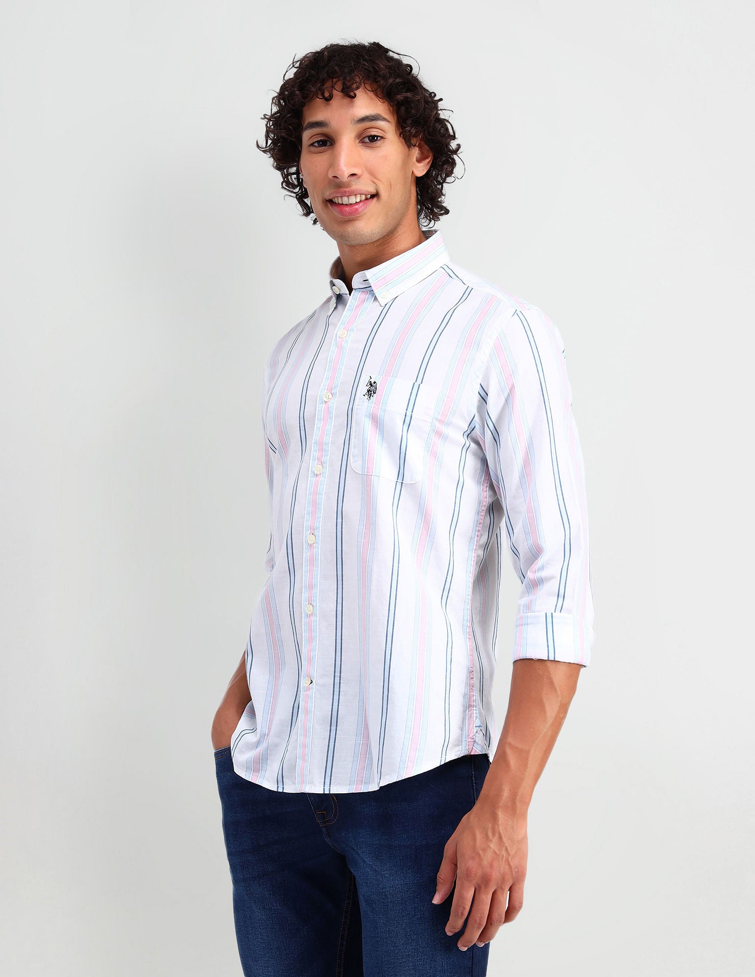 Slim Fit Button Down Shirt Pink - U.S. Polo Assn. India | Large