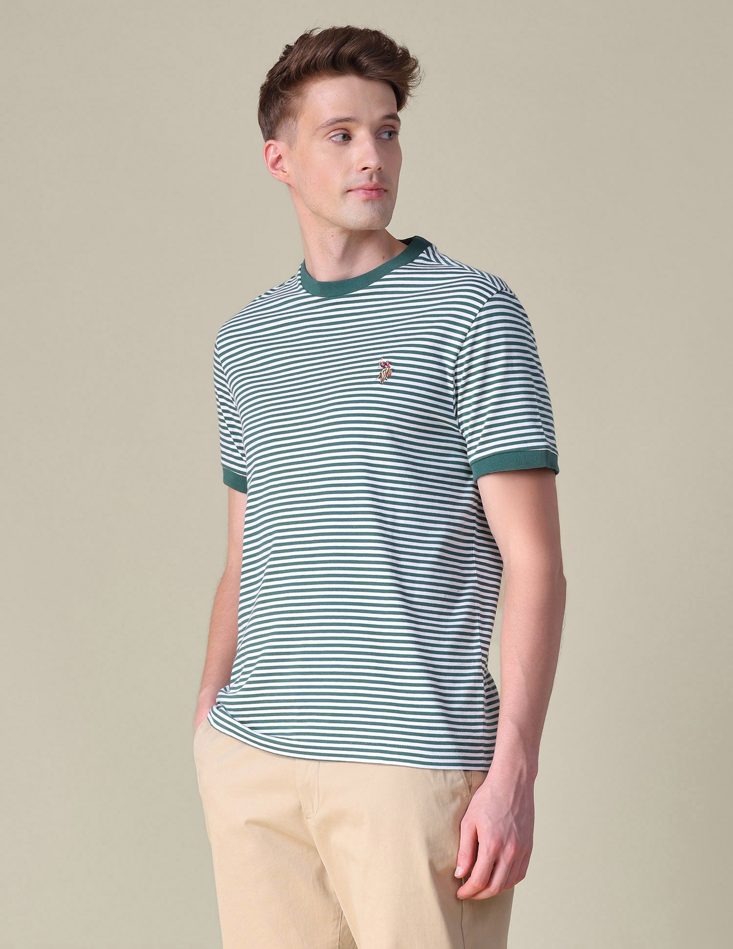 Horizontal Striped Slim Fit T-Shirt Dark Green - U.S. POLO ASSN. | Large