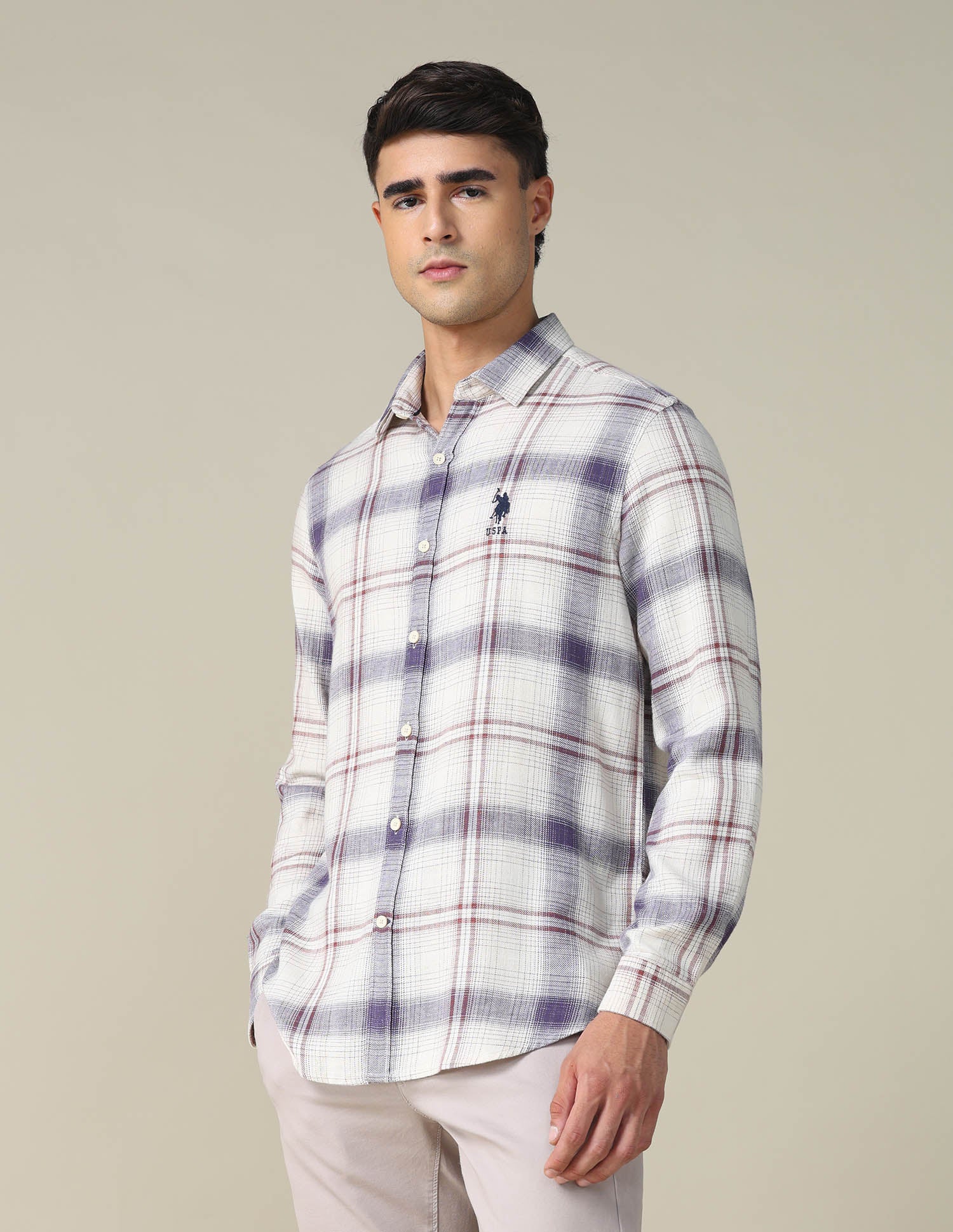 Twill Tartan Checked Shirt Ivory - U.S. POLO ASSN. | Large