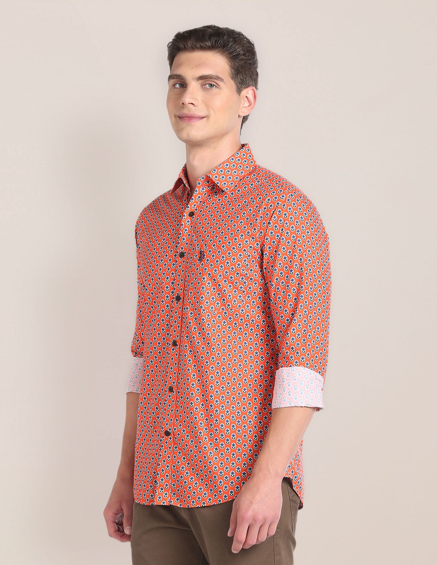 Floral Print Tailored Fit Shirt Orange - U.S. Polo Assn. India | Large