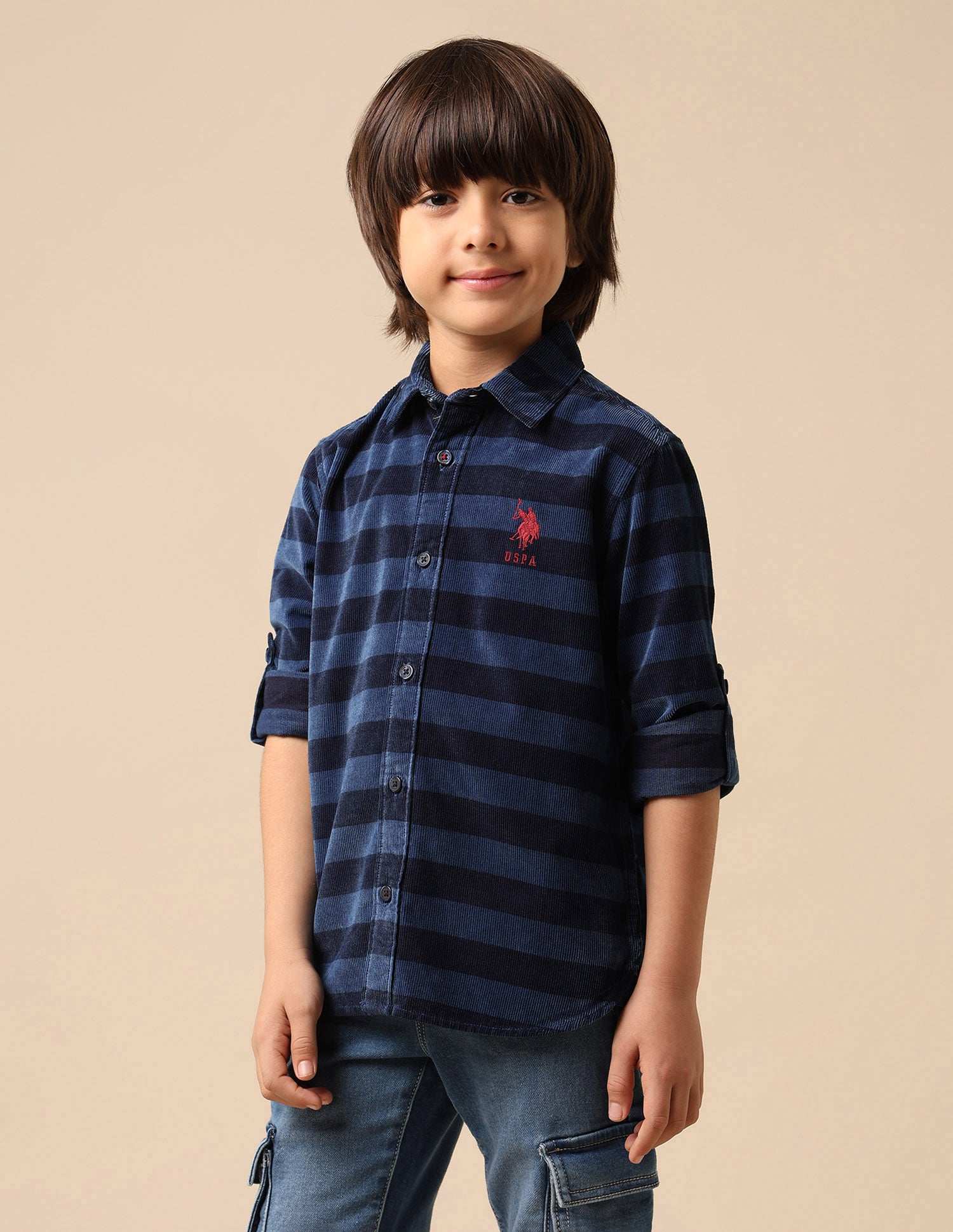 Boys Horizontal Striped Pure Cotton Shirt Indigo - U.S. POLO ASSN. | Large