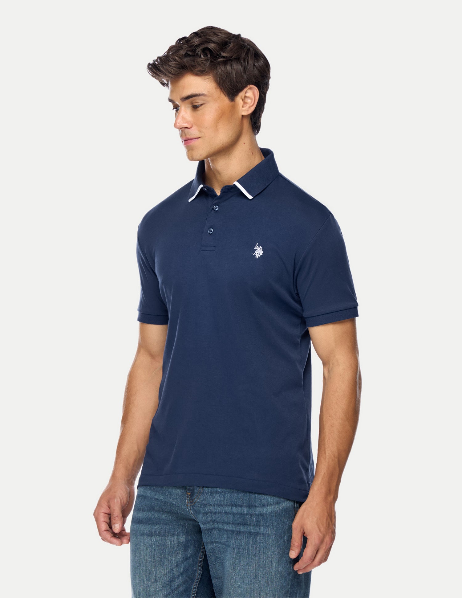 Solid Slim Fit Polo Shirt Dark Blue - U.S. Polo Assn. India | Large
