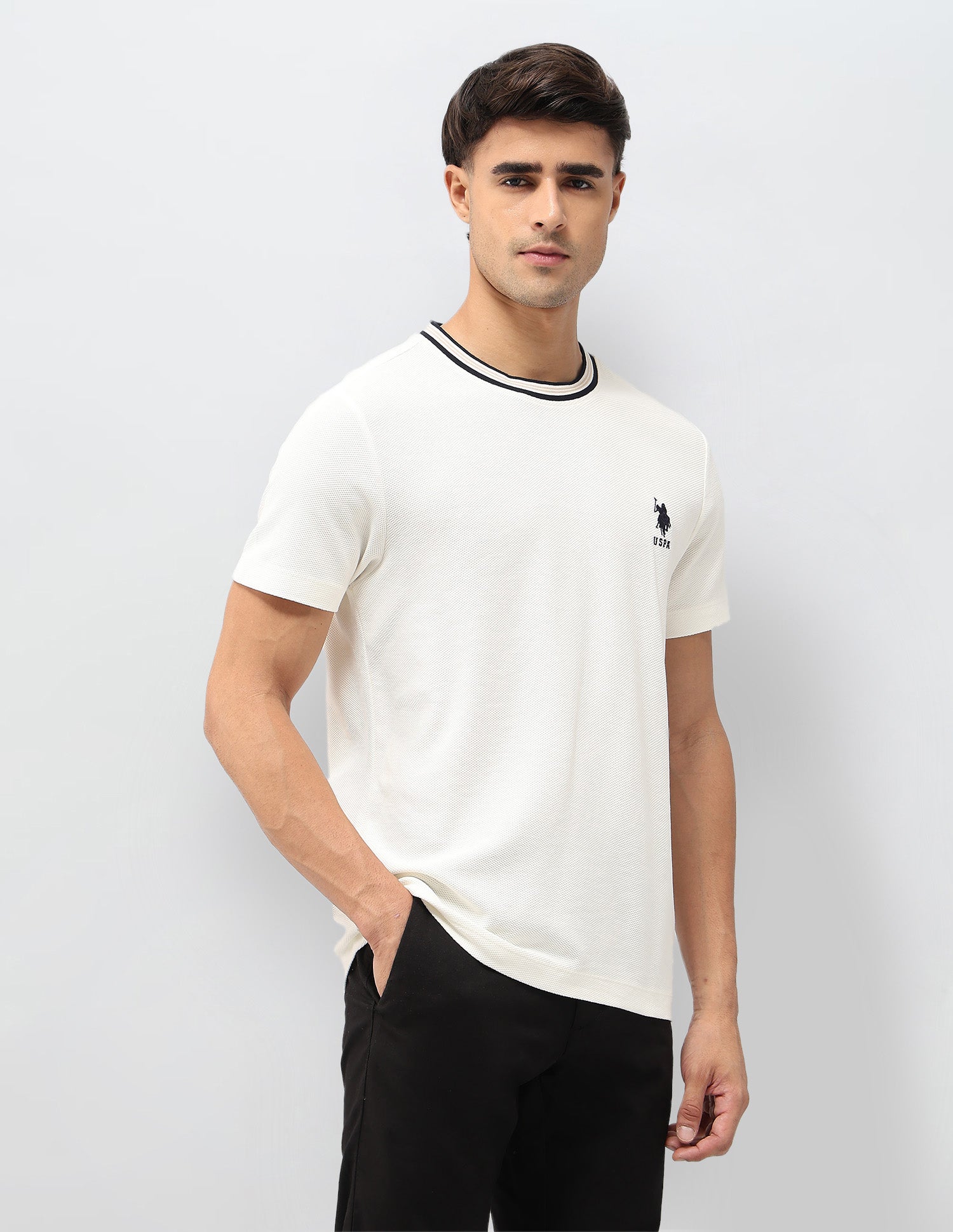 Slim Fit Textured T-Shirt Off White - U.S. POLO ASSN. | Large