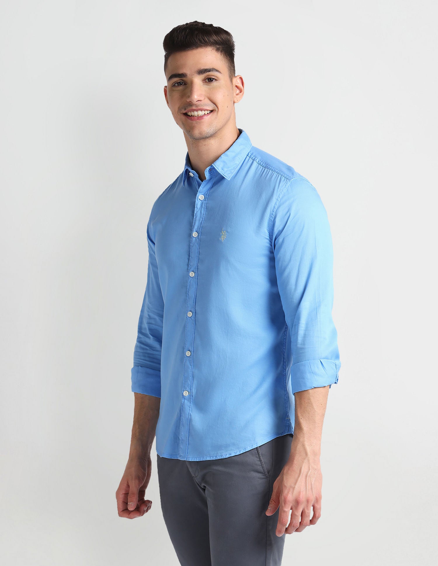 Slim Fit Solid Twill Shirt Light Blue - U.S. POLO ASSN. | Large