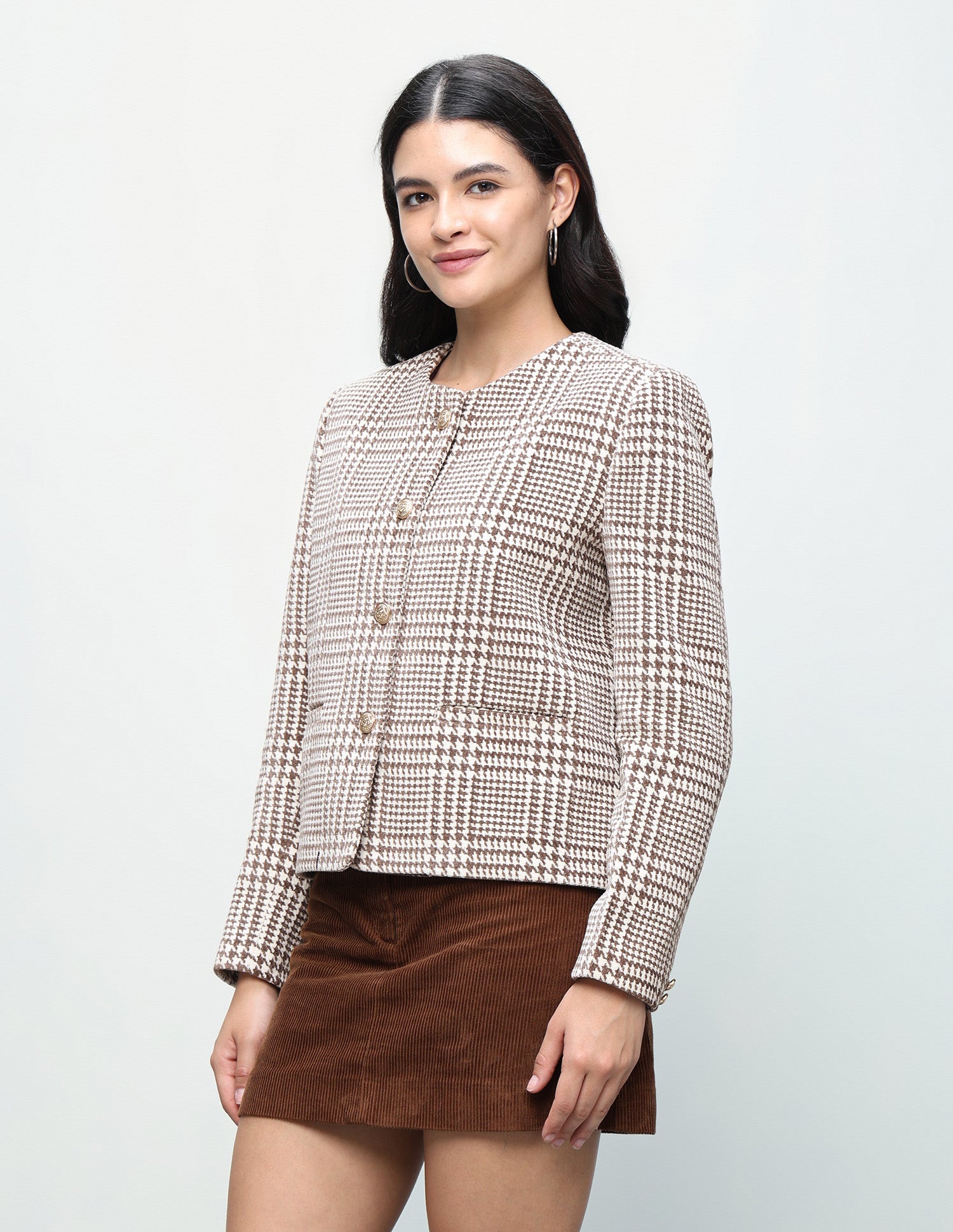 Houndstooth Regular Fit Jacket Brown - U.S. Polo Assn. India | Large