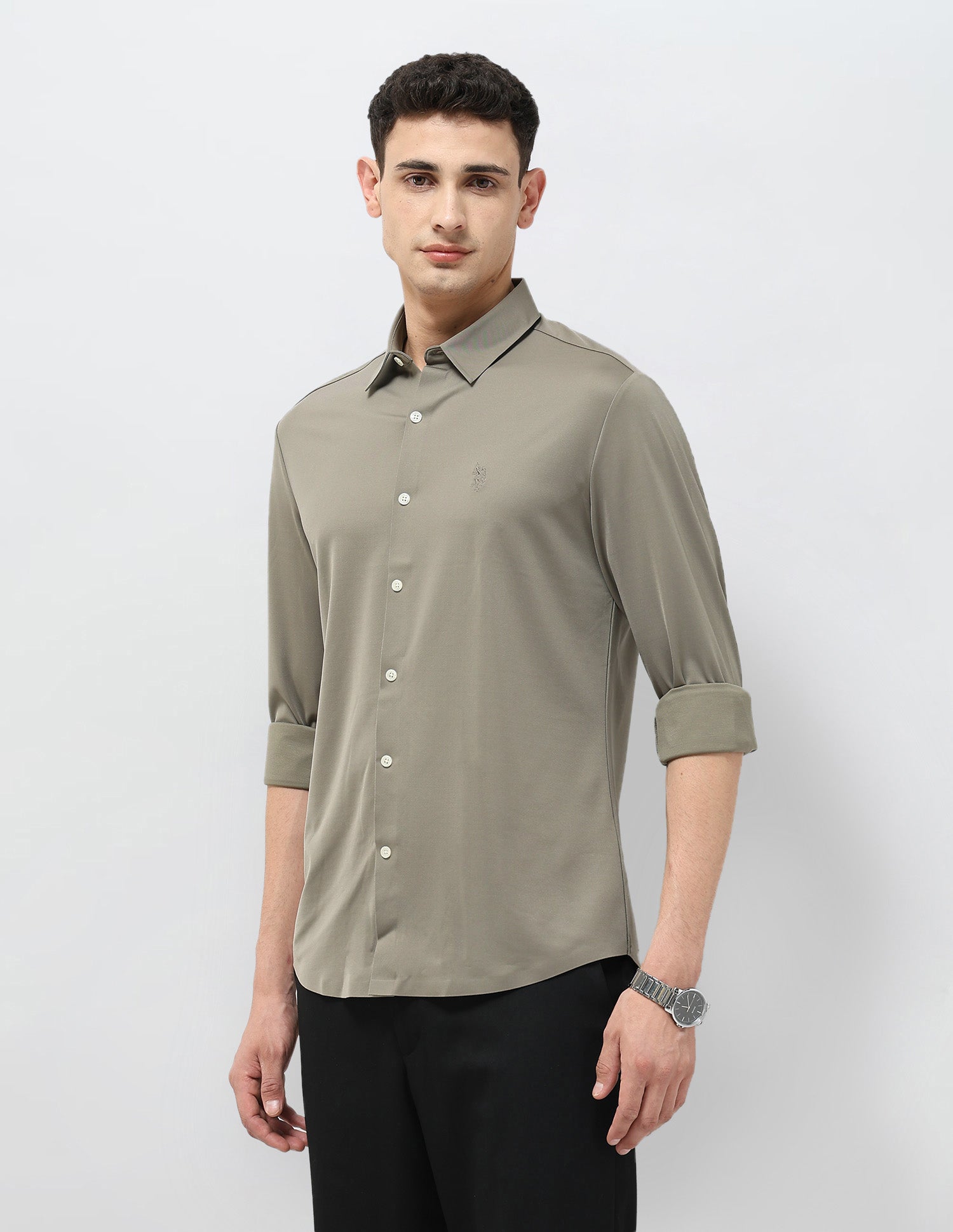 Solid Tailored Fit Shirt Light Grey - U.S. POLO ASSN. | Large