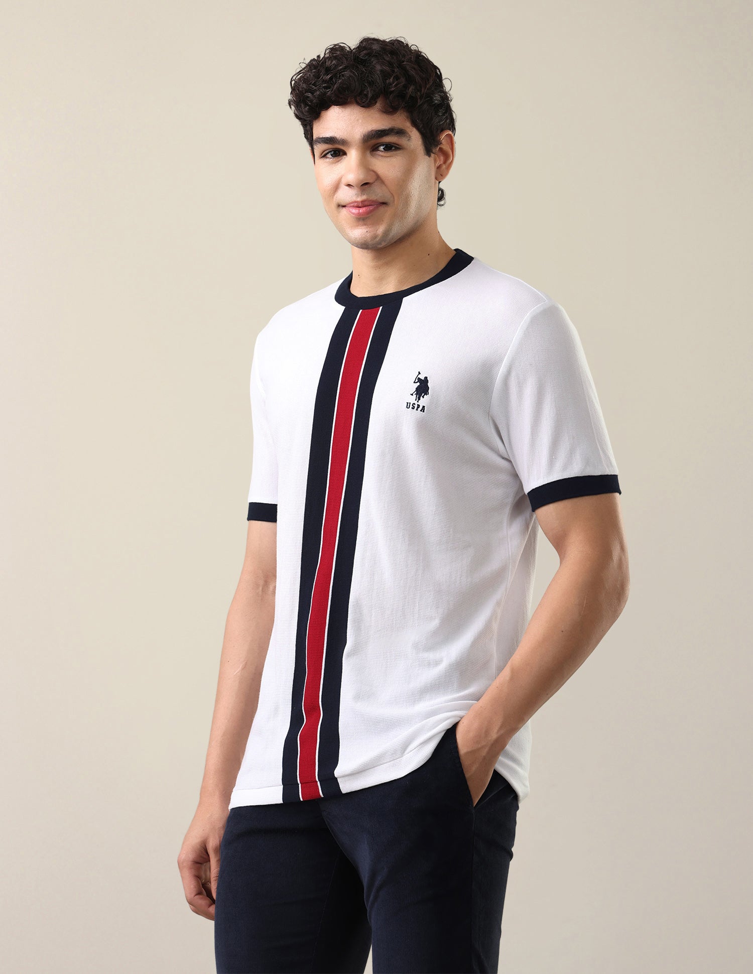 Vertical Striped Slim Fit T-Shirt White - U.S. Polo Assn. India | Large