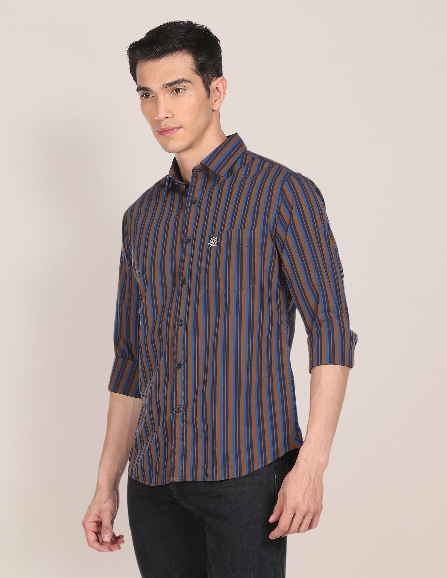 Men Brown Pure Cotton Tailored Fit Casual Shirt Brown - U.S. POLO ASSN. | Large