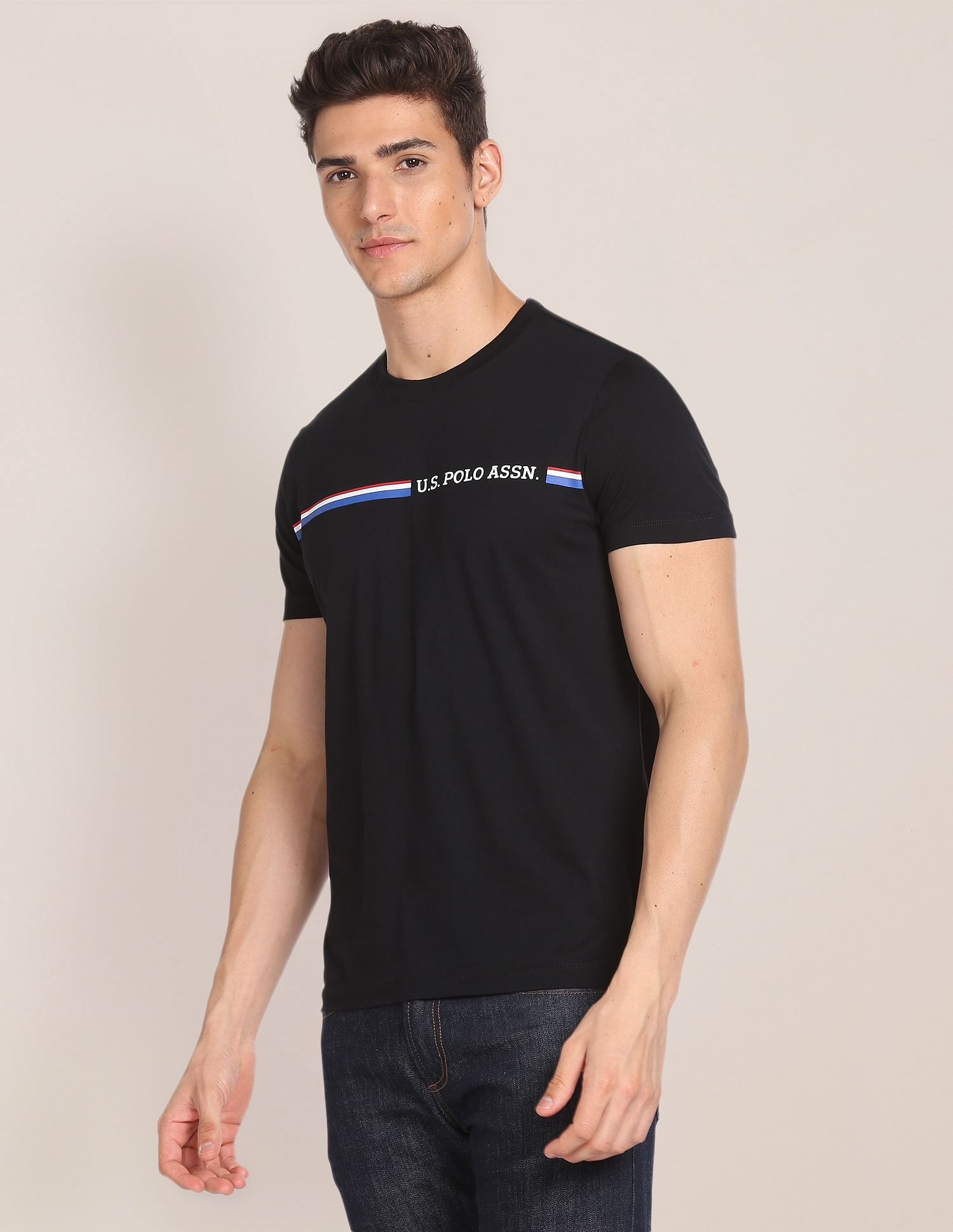 Crew Neck Brand Print T-Shirt Black - U.S. POLO ASSN. | Large