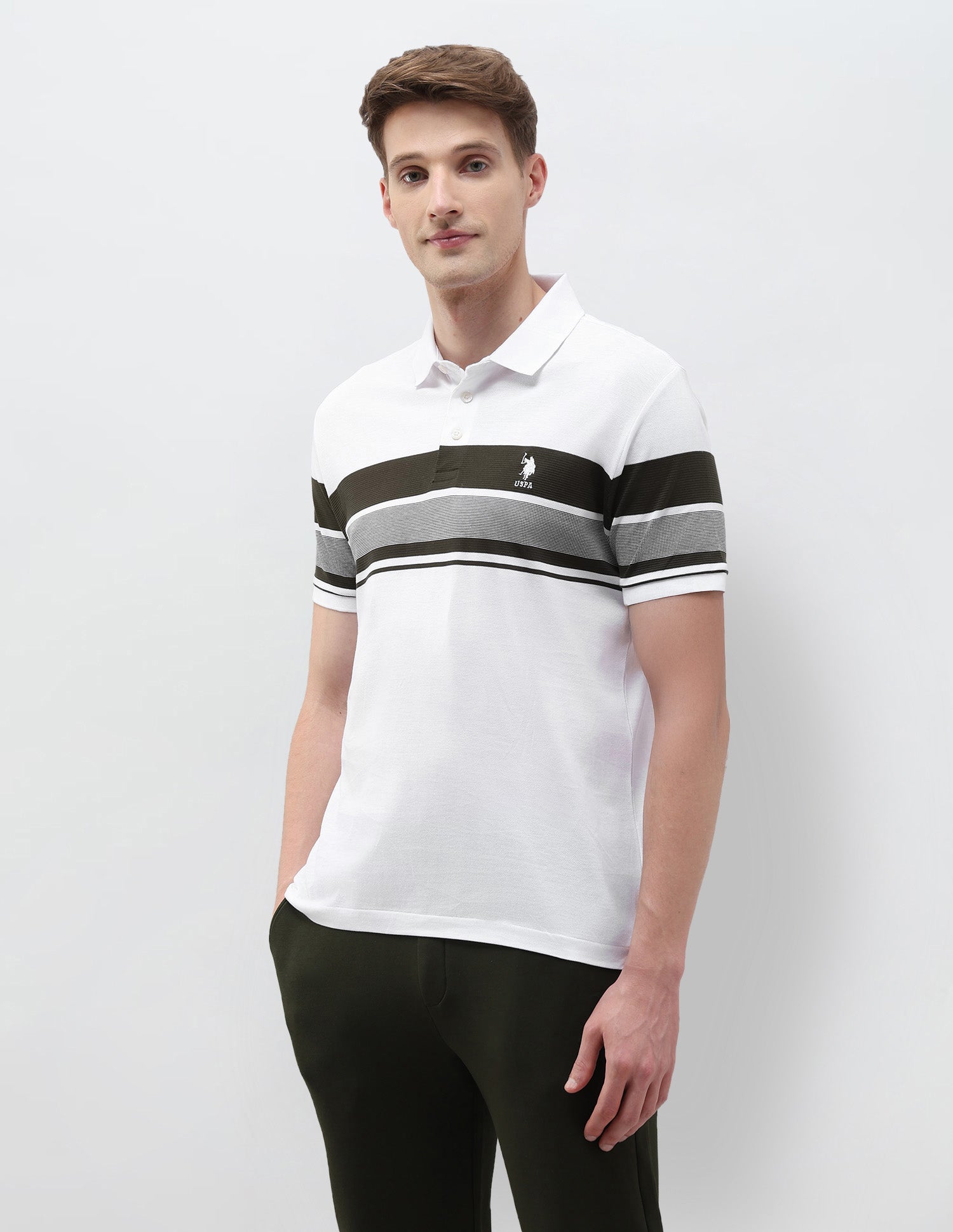 Horizontal Striped Slim Fit Polo Shirt White - U.S. POLO ASSN. | Large