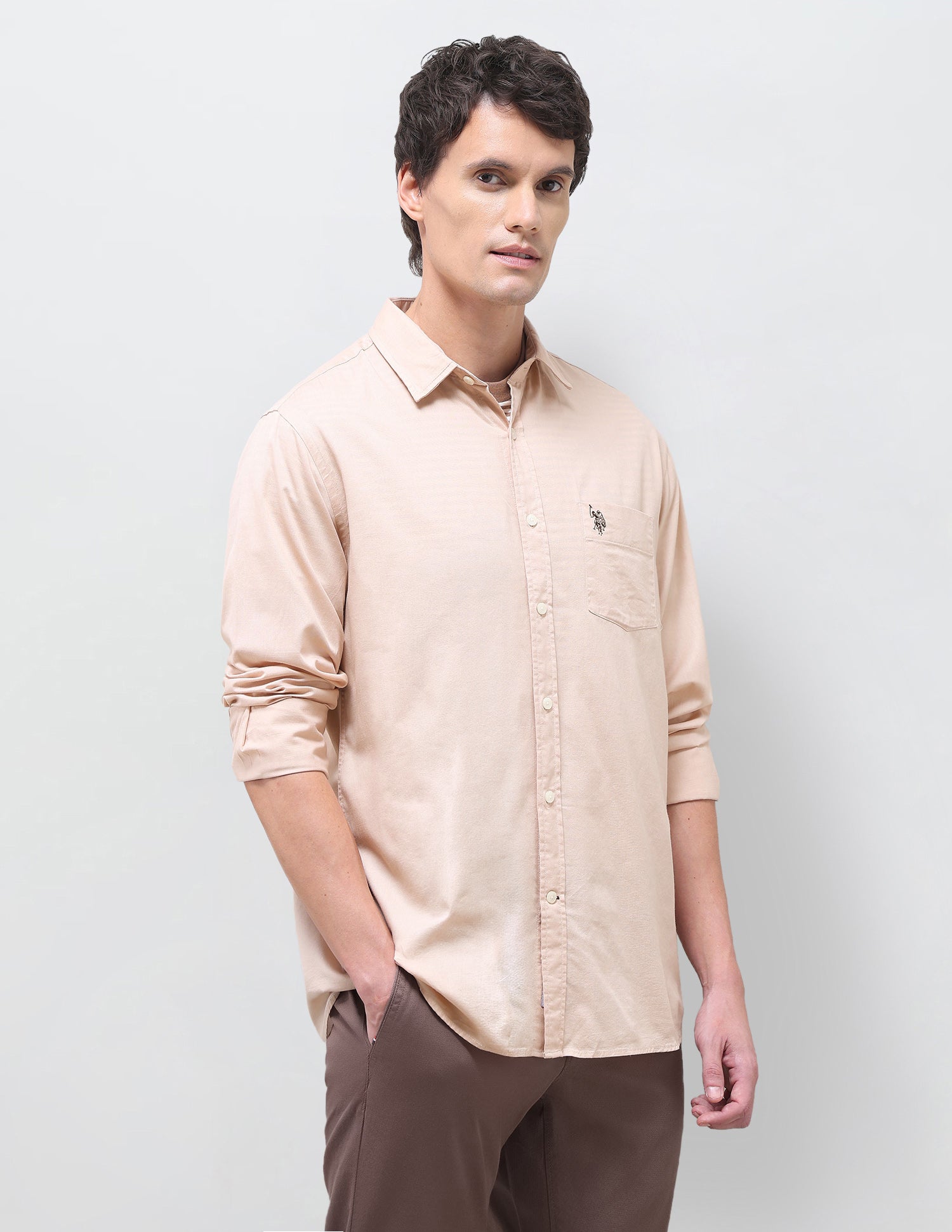 Twill Solid Shirt Beige - U.S. Polo Assn. India | Large