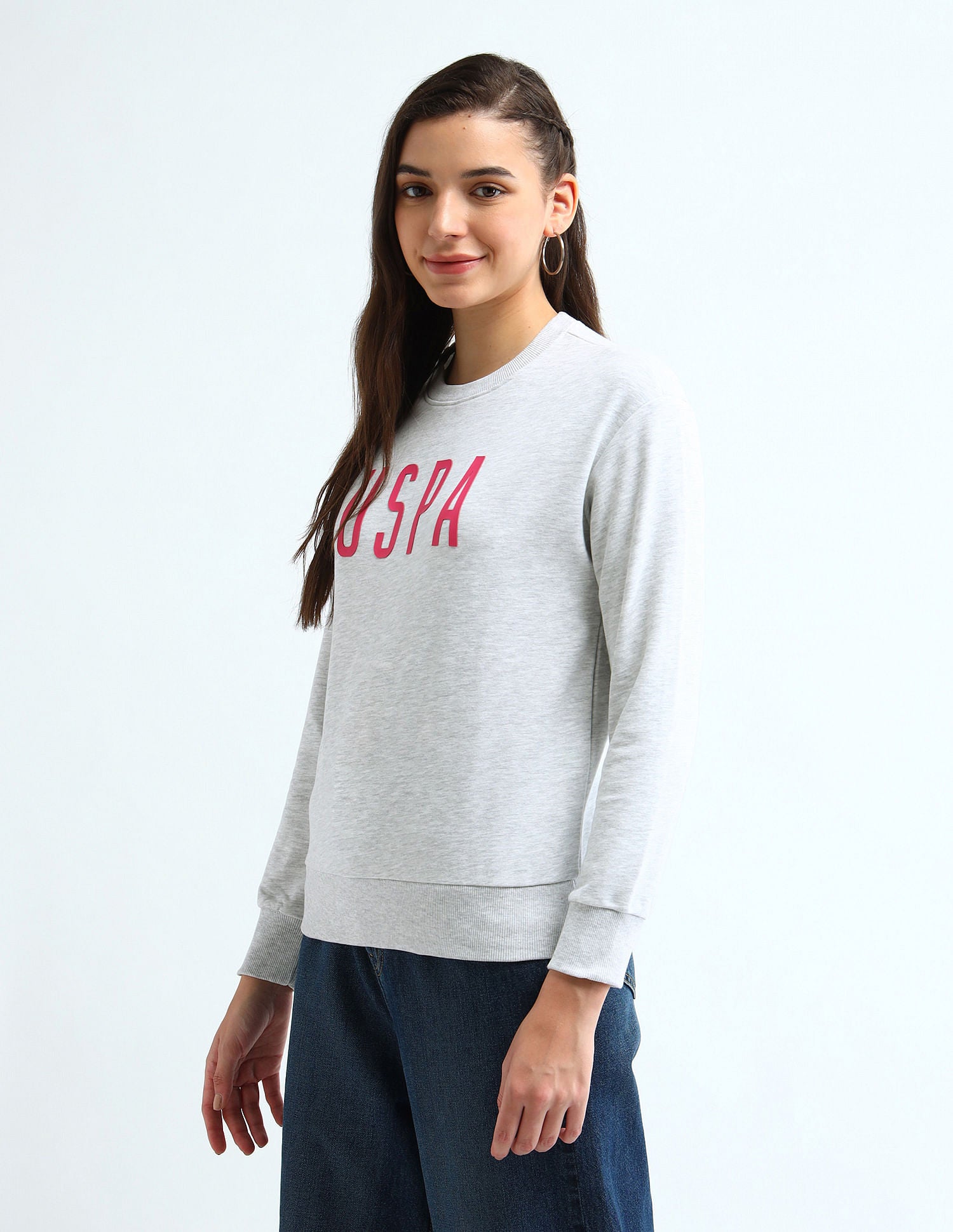 Drop Shoulder Hd Print Sweatshirt Grey - U.S. Polo Assn. India | Large