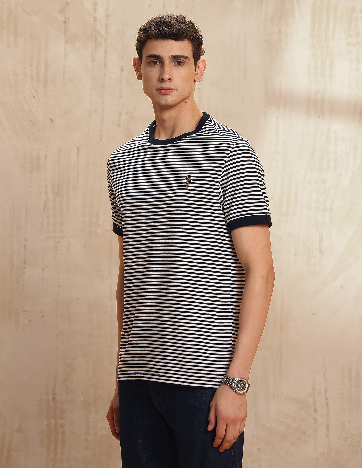 Horizontal Striped Legend Of Horseshoe T-Shirt Navy - U.S. POLO ASSN. | Large