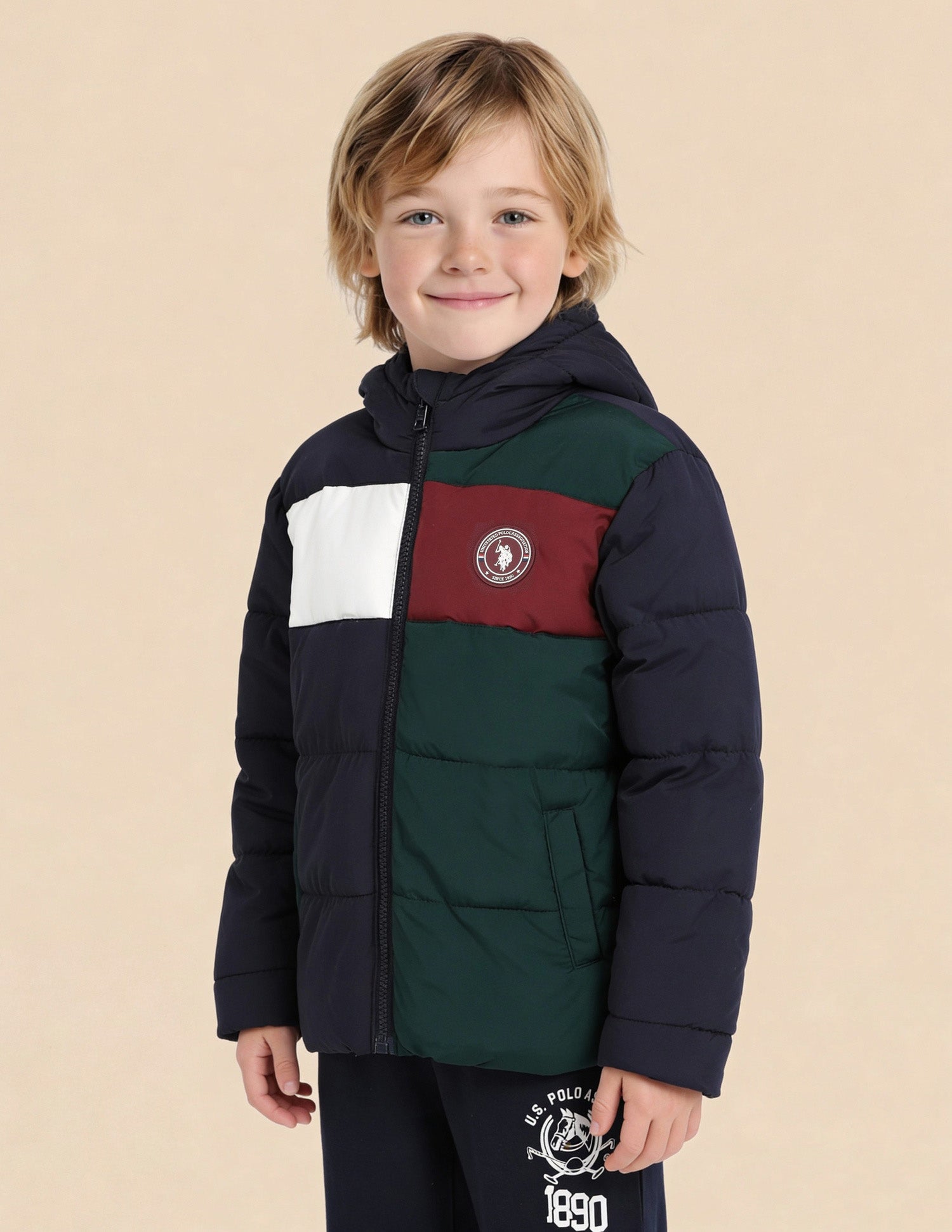 Boys Colourblocked Puffer Jacket Navy - U.S. Polo Assn. India | Large