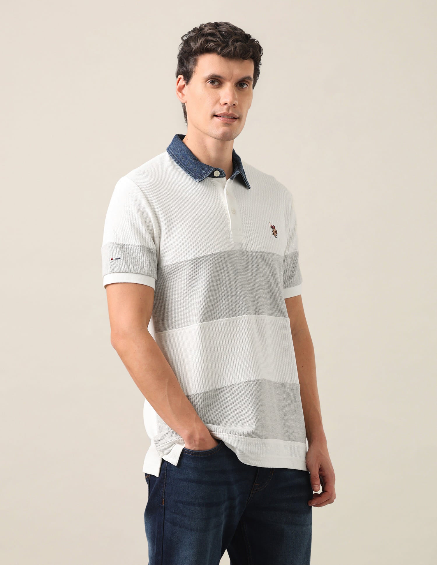 Colourblocked Slim Fit Polo Shirt Ivory - U.S. Polo Assn. India | Large