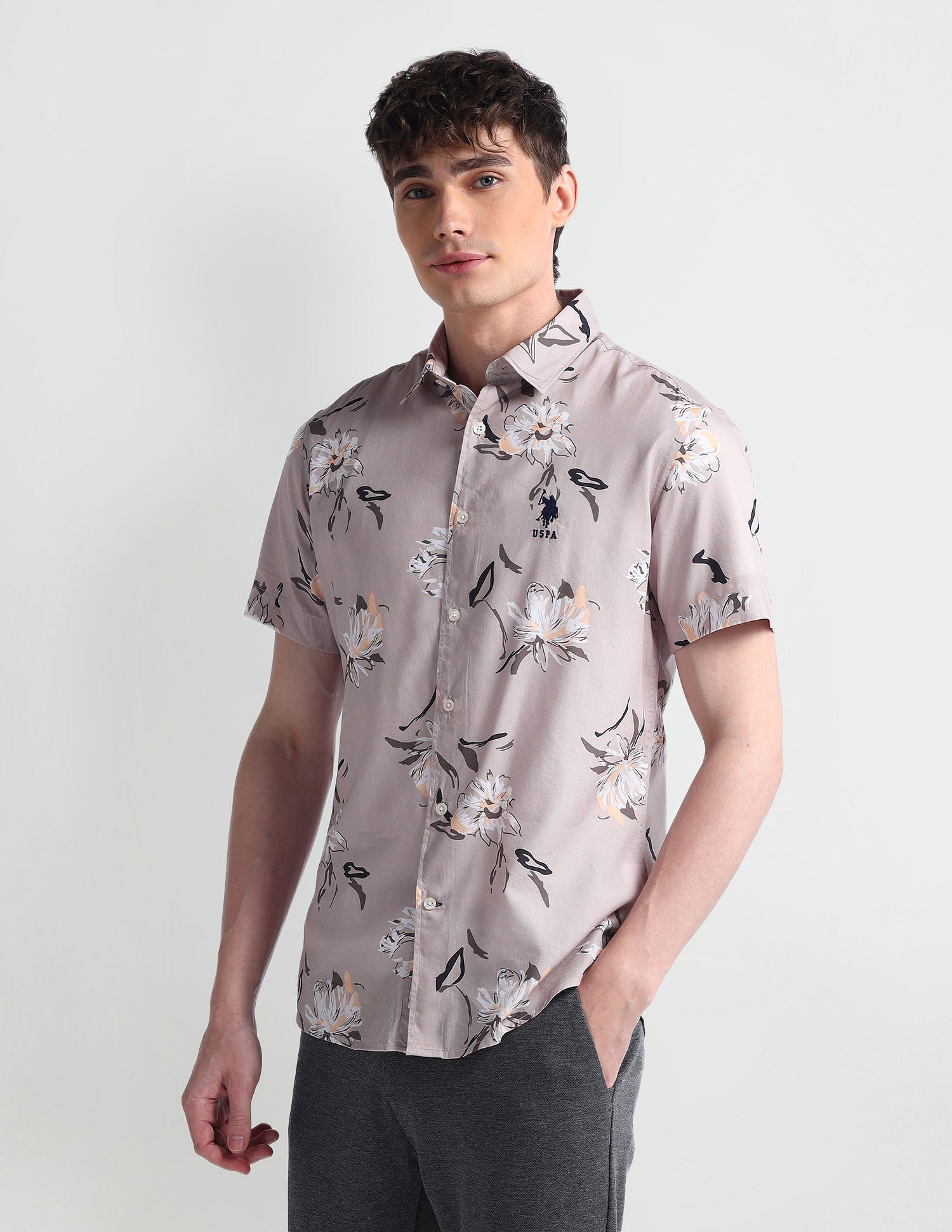 Slim Fit Floral Print Shirt Light Pink - U.S. POLO ASSN. | Large