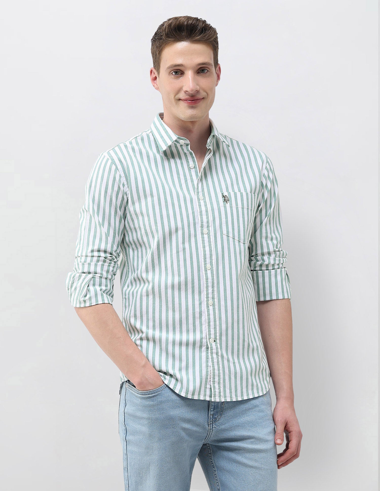 Oxford Vertical Striped Shirt Grey - U.S. Polo Assn. India | Large