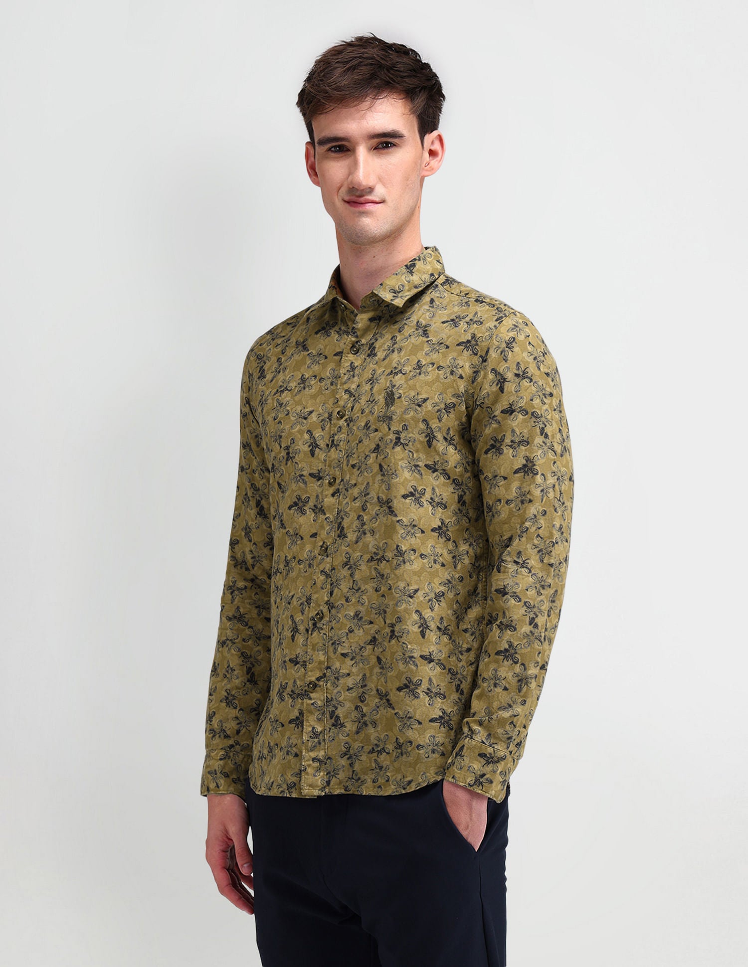 Slim Fit Floral Shirt Olive - U.S. Polo Assn. India | Large