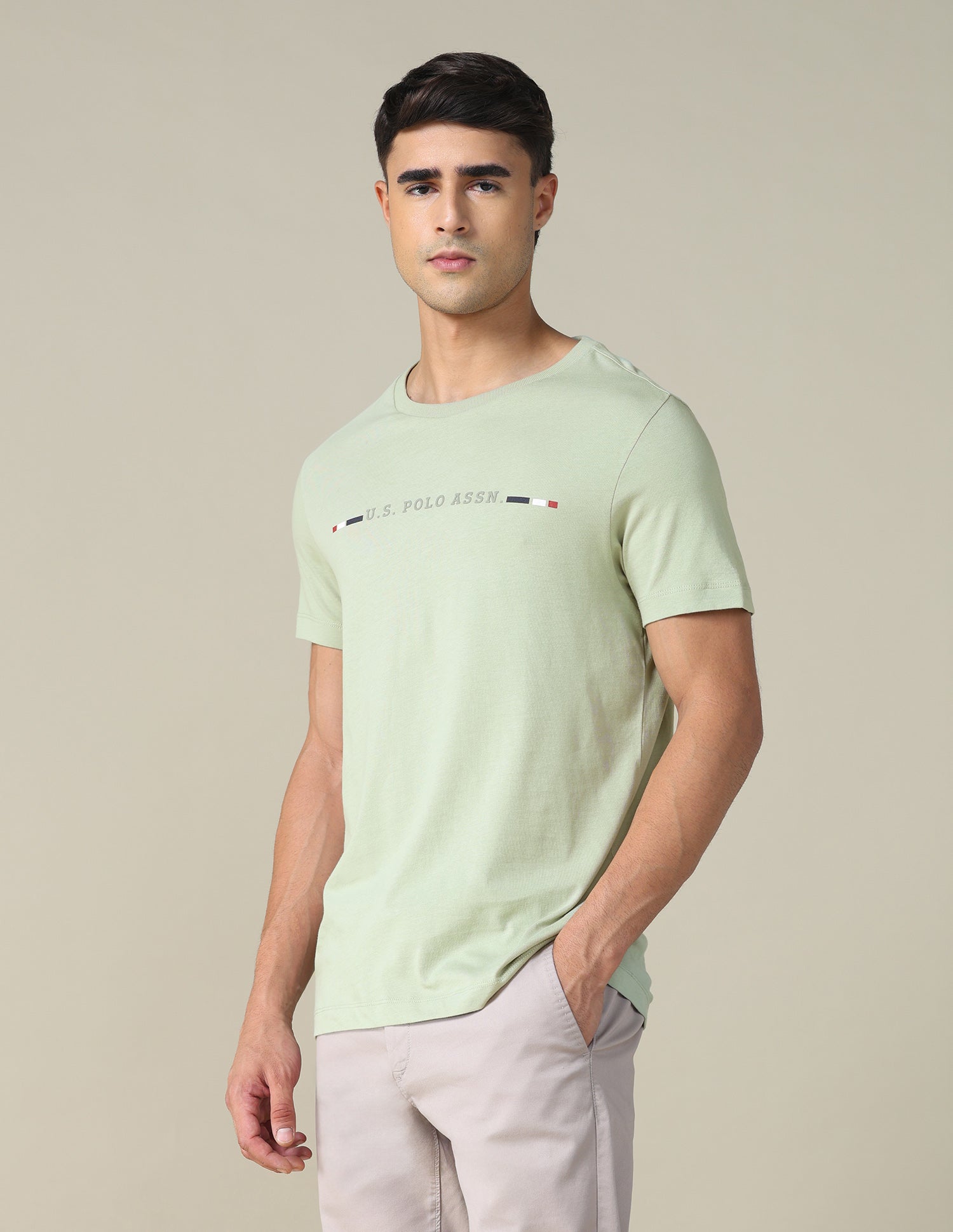 Regular Fit Solid T-shirt Light Olive - U.S. Polo Assn. India | Large