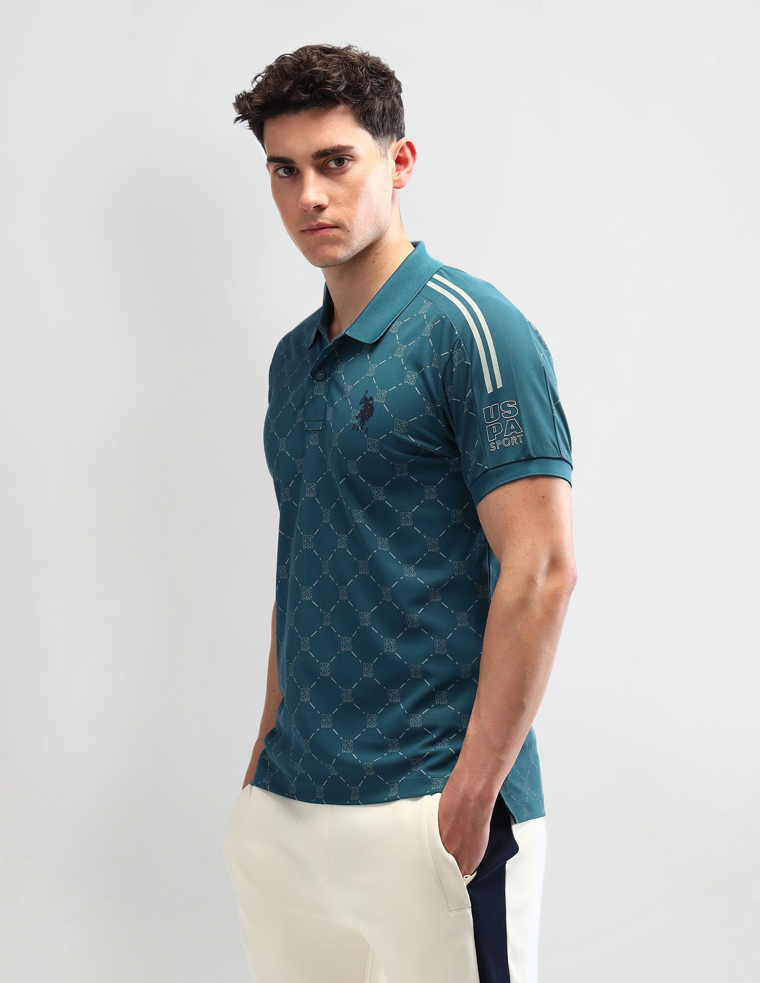 Slim Fit Printed Polo Shirt Teal - U.S. Polo Assn. India | Large
