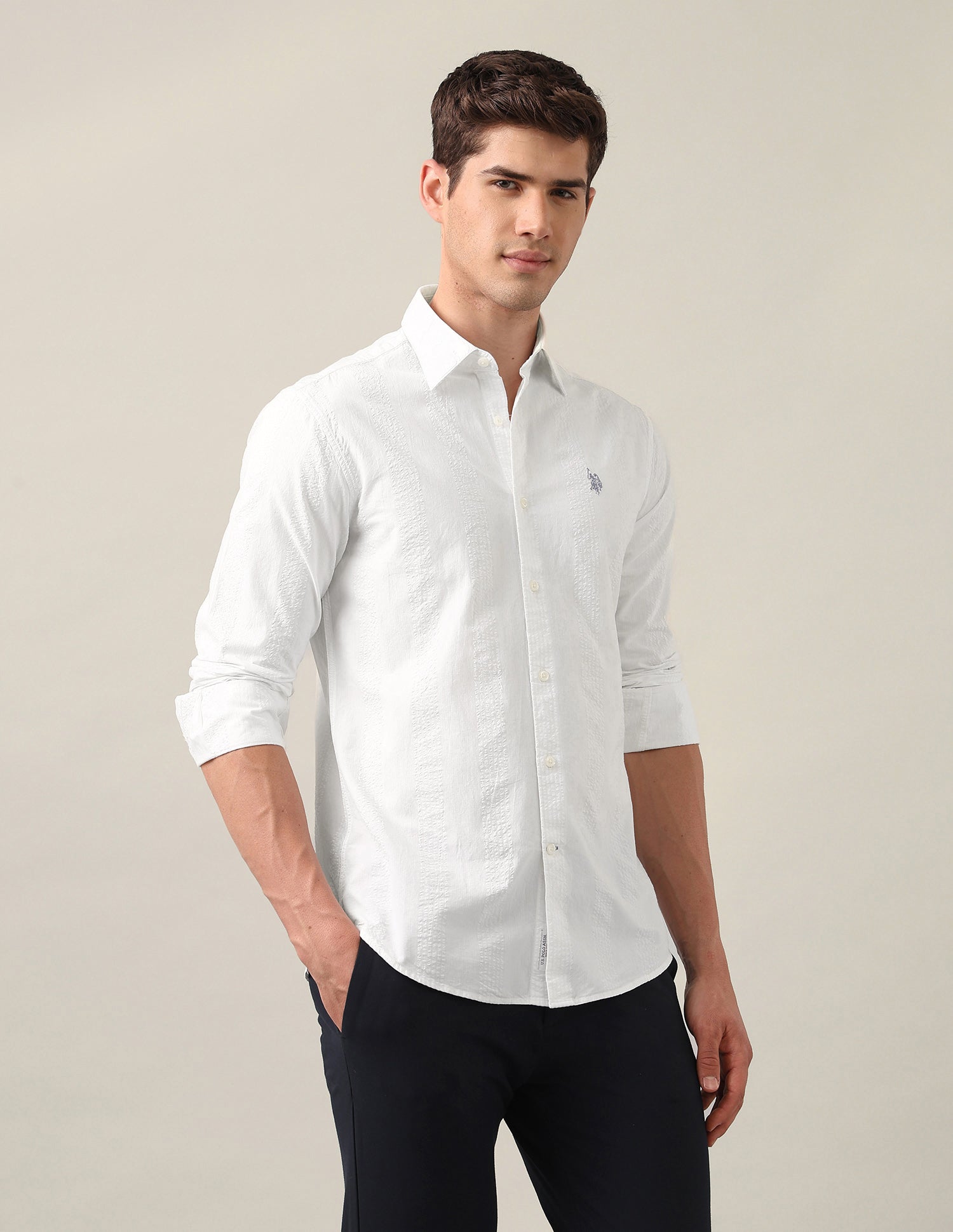 Vertical Striped Seersucker Shirt White - U.S. Polo Assn. India | Large