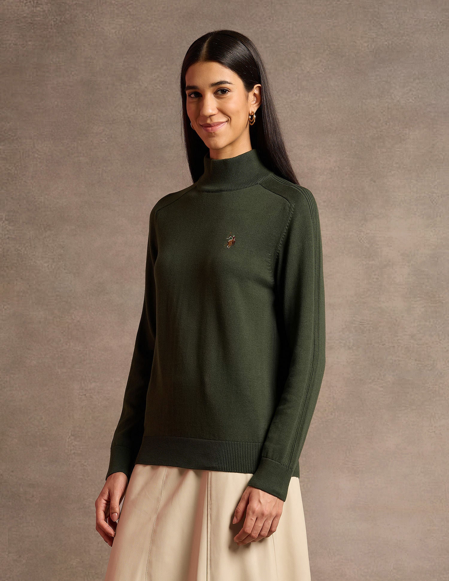 High Neck Solid Sweater Olive - U.S. Polo Assn. India | Large