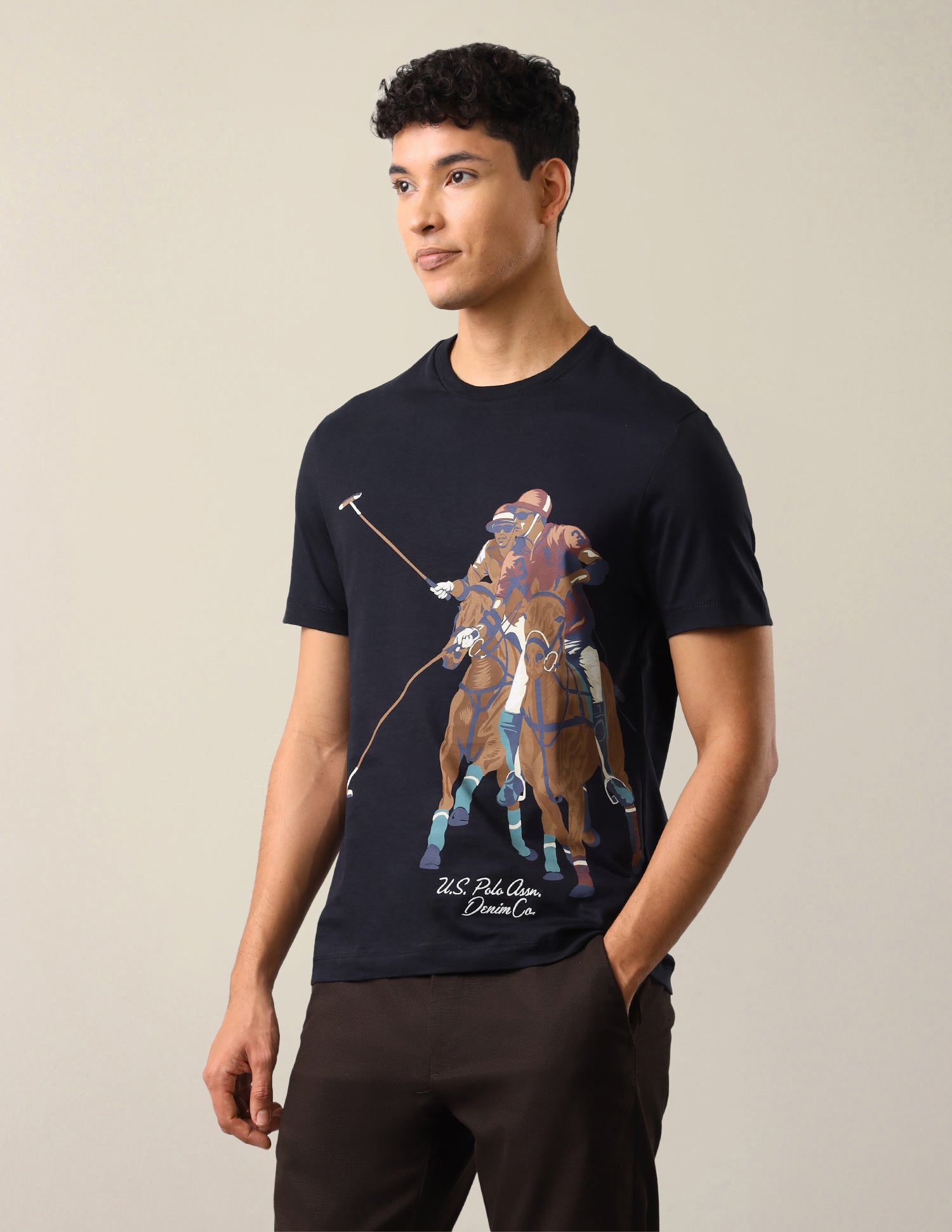 Graphic Brand Printed Slim Fit T-Shirt Navy - U.S. Polo Assn. India | Large