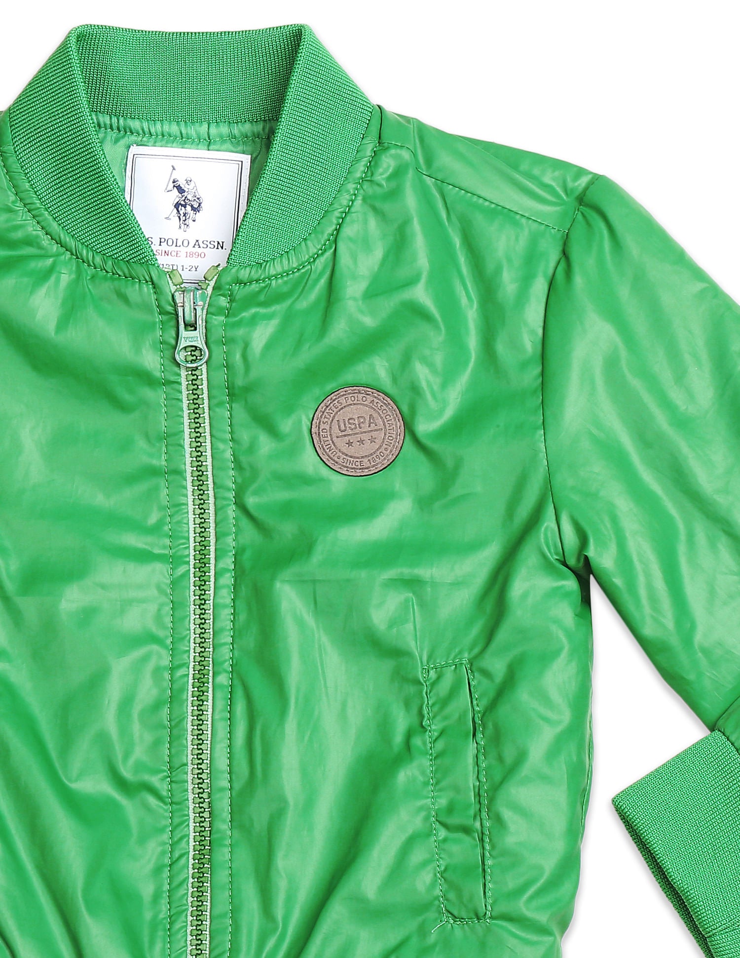 Stand Collar Solid Jacket Green - U.S. Polo Assn. India | Large