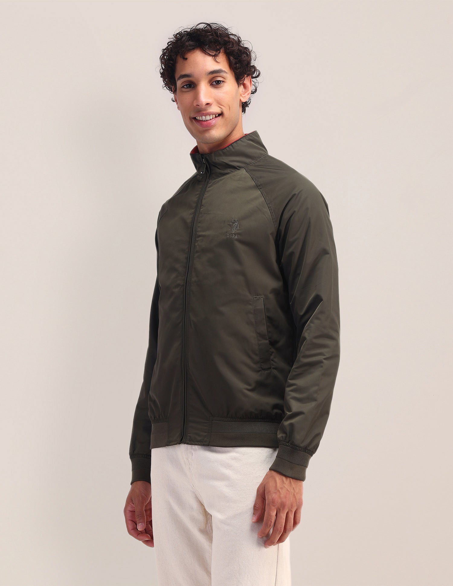 Solid Regular Fit Jacket Sap Olive - U.S. POLO ASSN. | Large