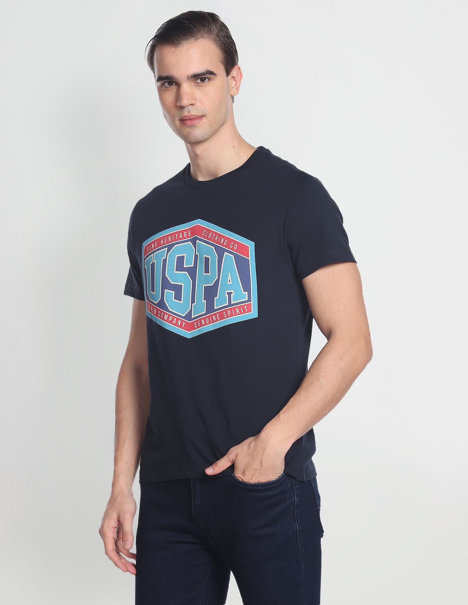 Cotton Slim Fit T-Shirt Navy - U.S. Polo Assn. India | Large