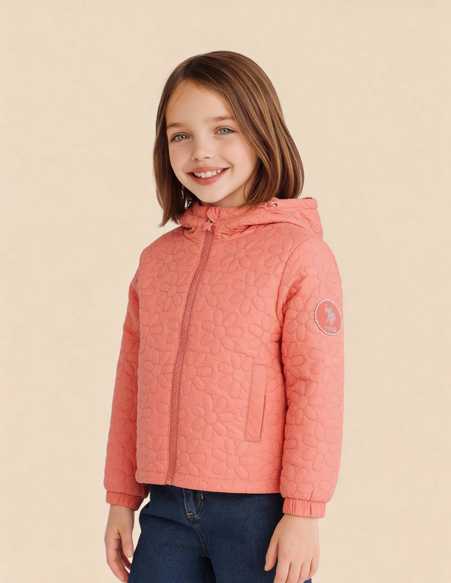 Girls Floral Quilted Jacket Light Pink - U.S. Polo Assn. India | Large