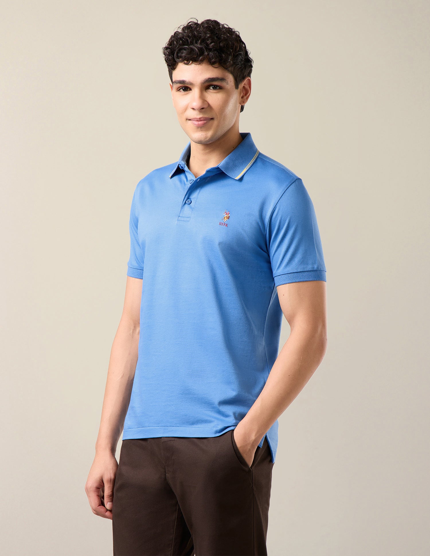 Solid Slim Fit Polo Shirt Light Blue - U.S. Polo Assn. India | Large