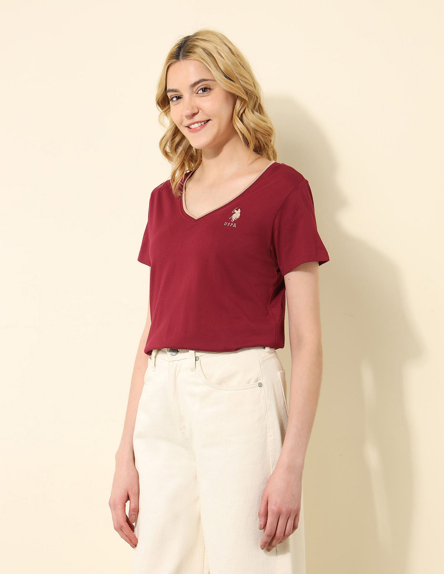 Regular Fit Solid T-Shirt Maroon - U.S. POLO ASSN. | Large