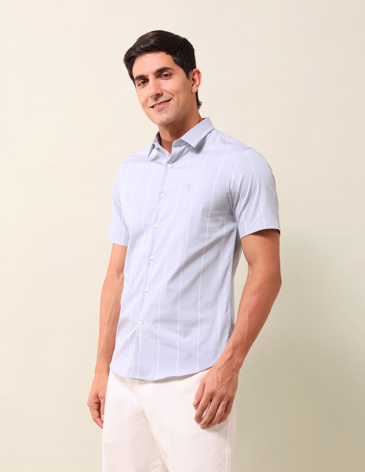 Vertical Striped Tailored Fit Shirt Light Grey - U.S. Polo Assn. India | Large