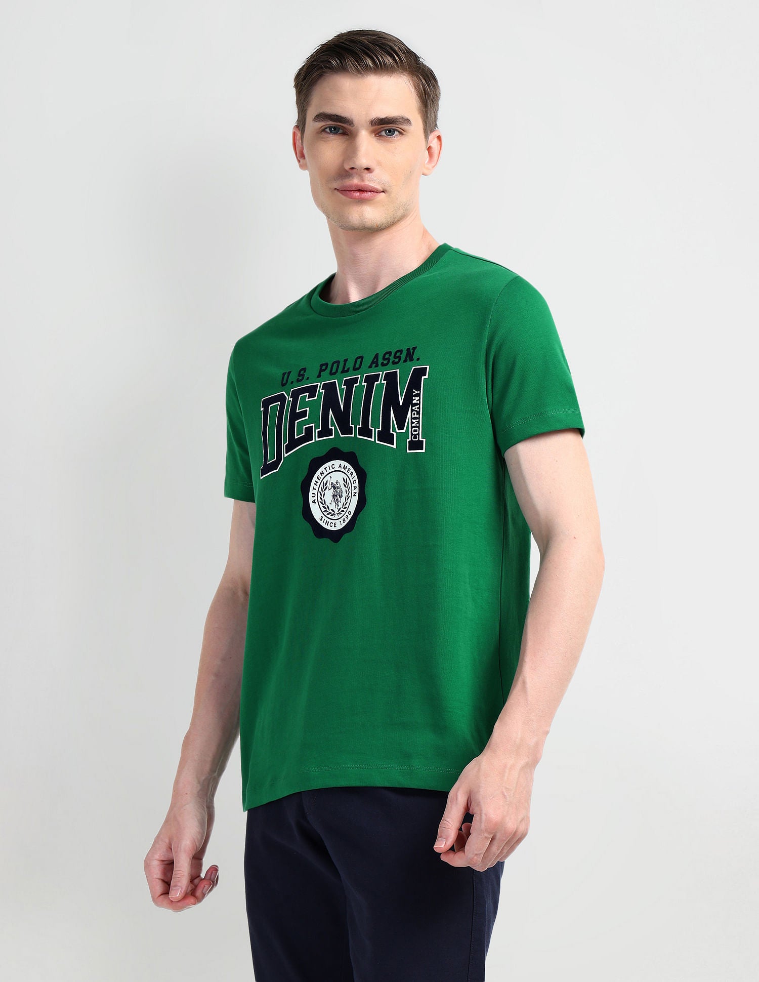 Brand Printed Cotton T-Shirt Green - U.S. POLO ASSN. | Large