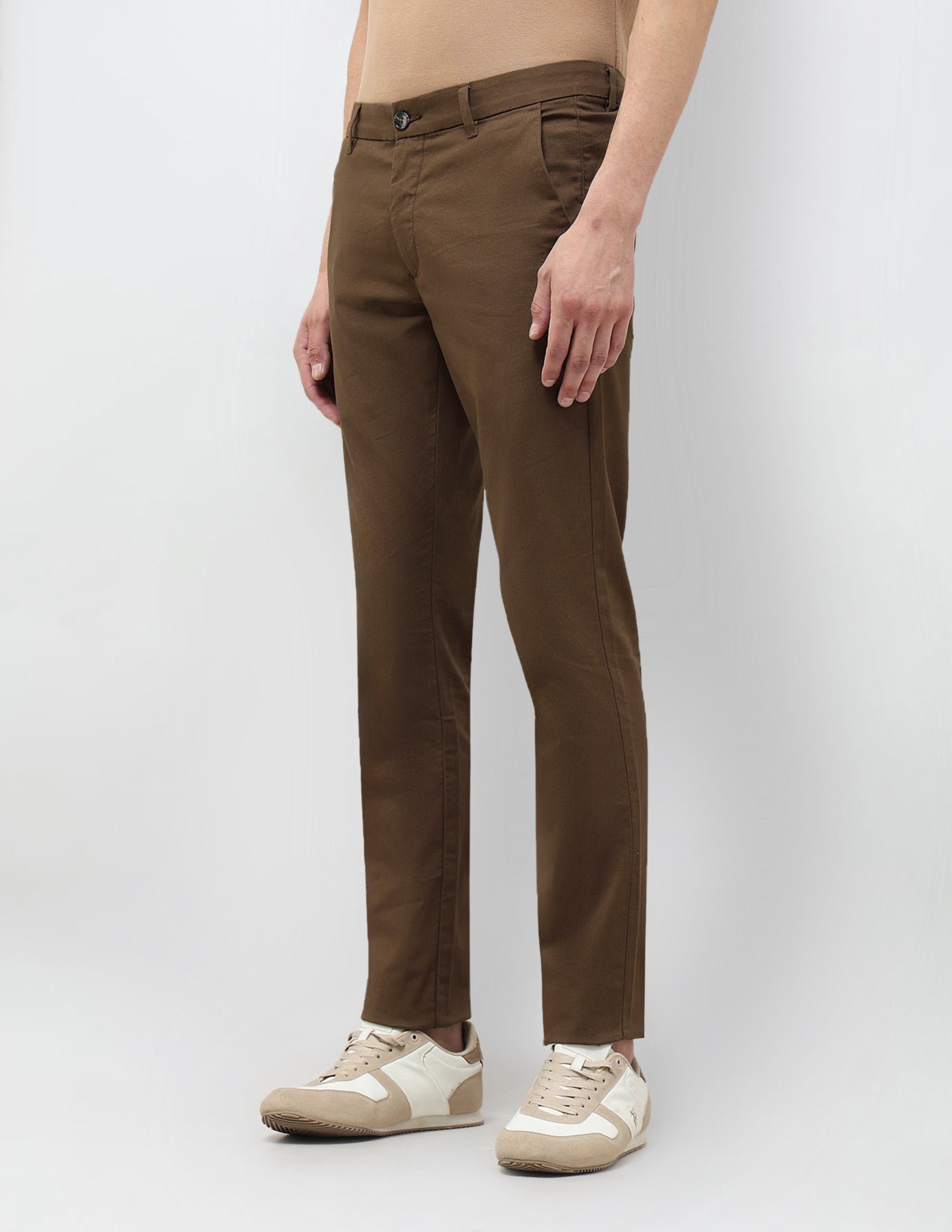 Textured Slim Fit Trousers Brown - U.S. POLO ASSN. | Large