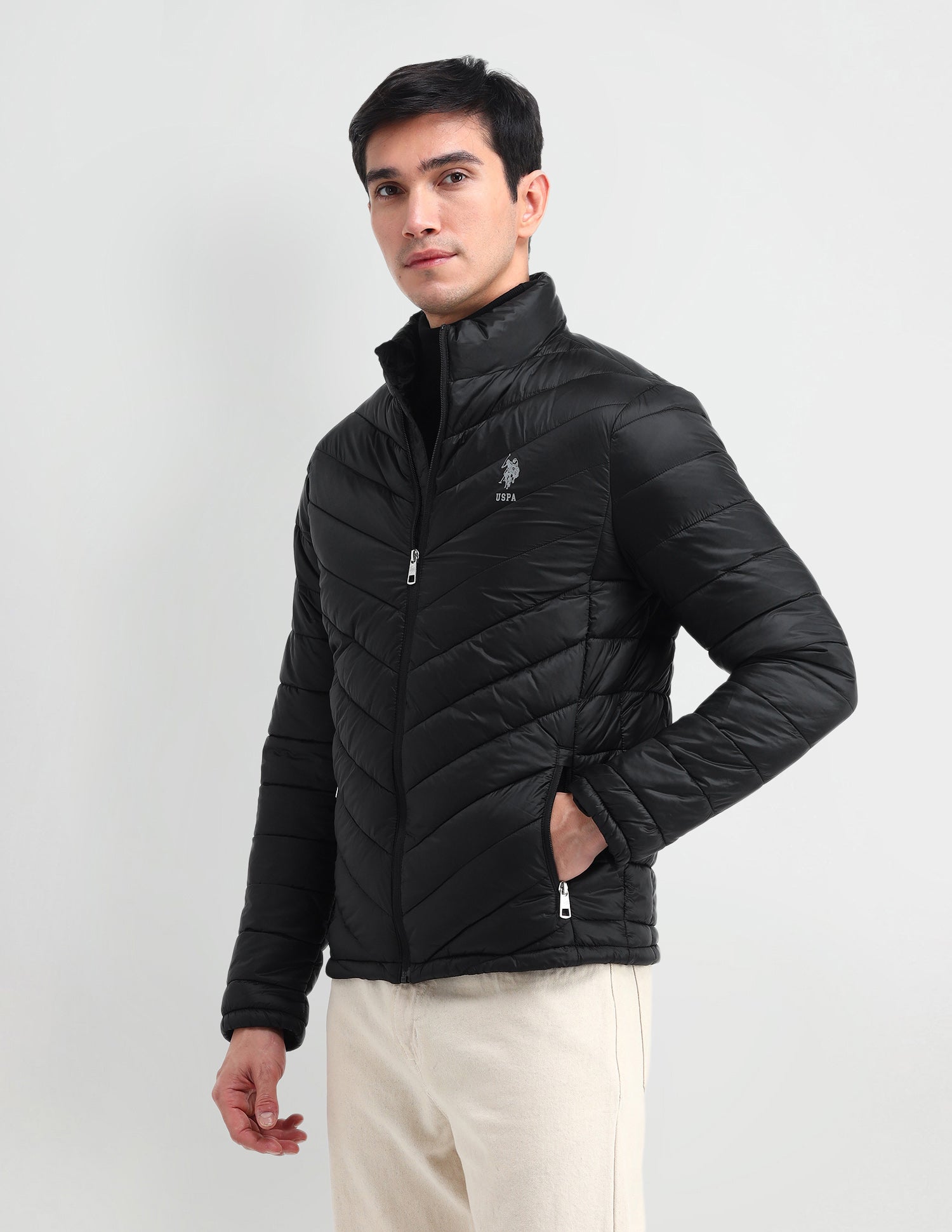 Solid Regular Fit Jacket Black - U.S. Polo Assn. India | Large