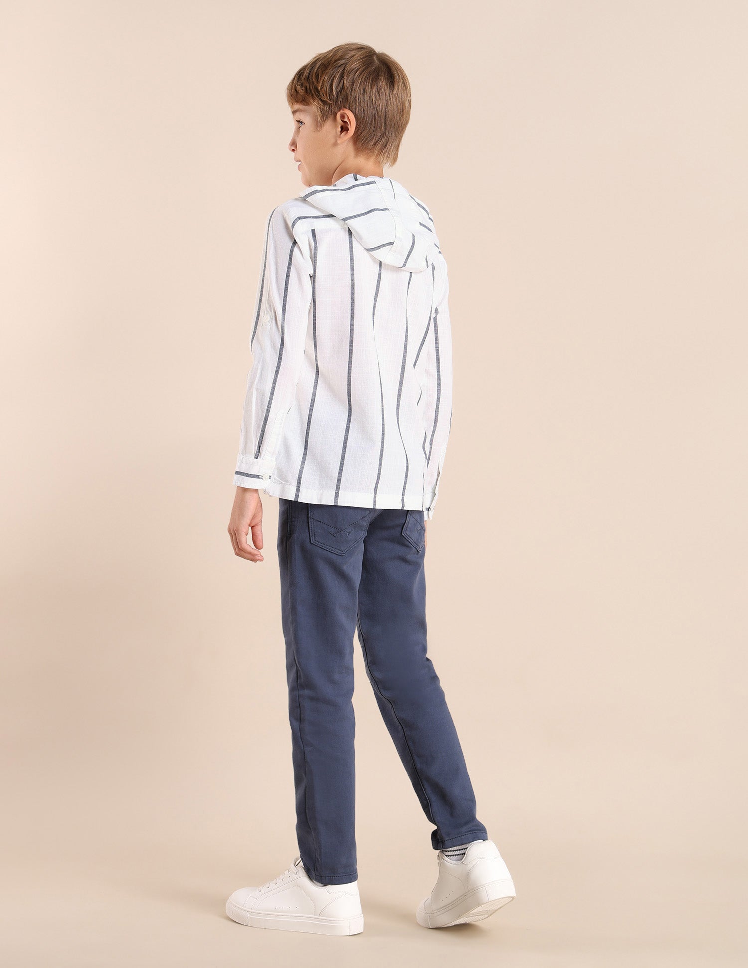 Boys Vertical Striped Boxy Fit Shirt White - U.S. POLO ASSN. | Large