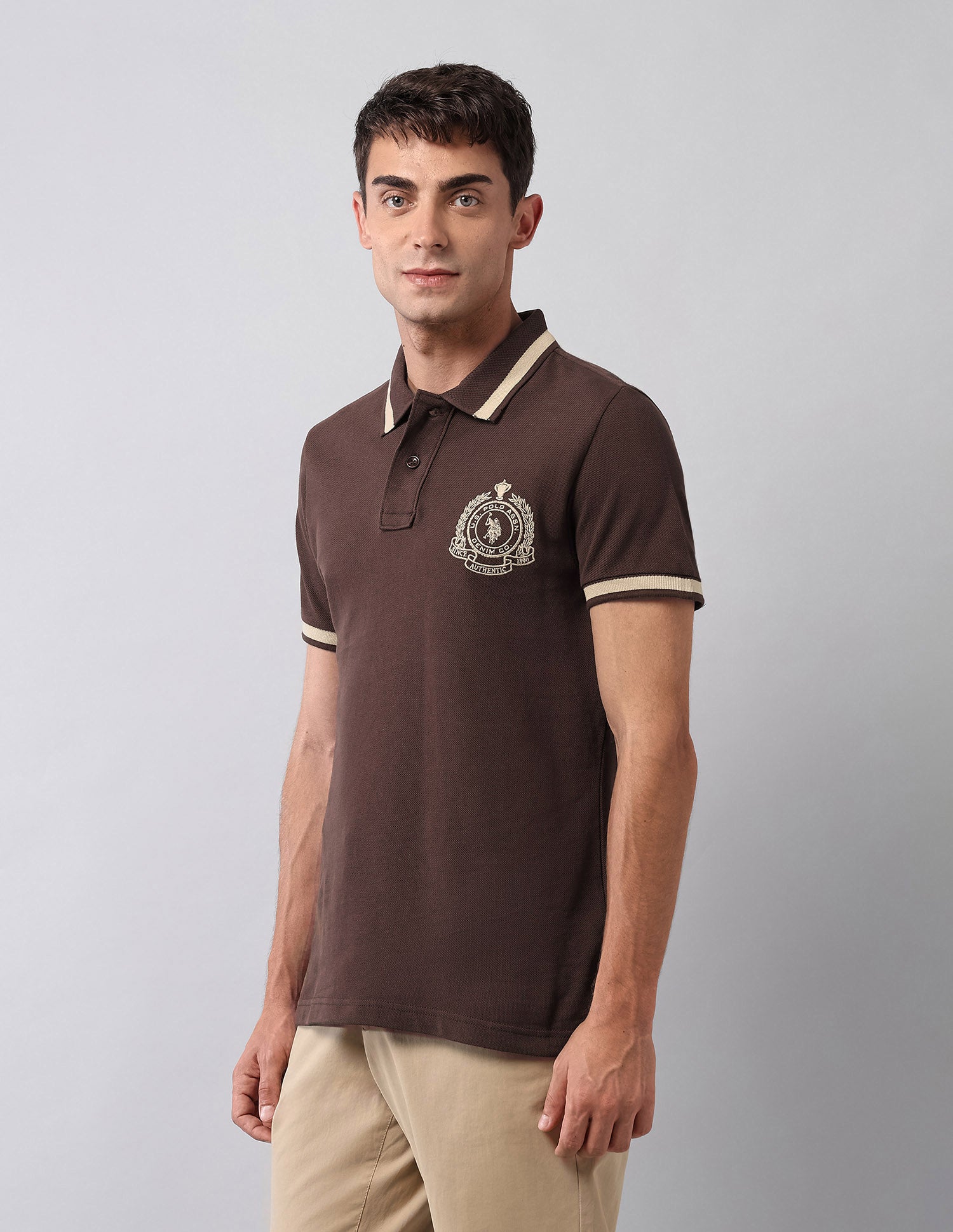 Pure Cotton Muscle Fit Polo Shirt Dark Brown - U.S. Polo Assn. India | Large