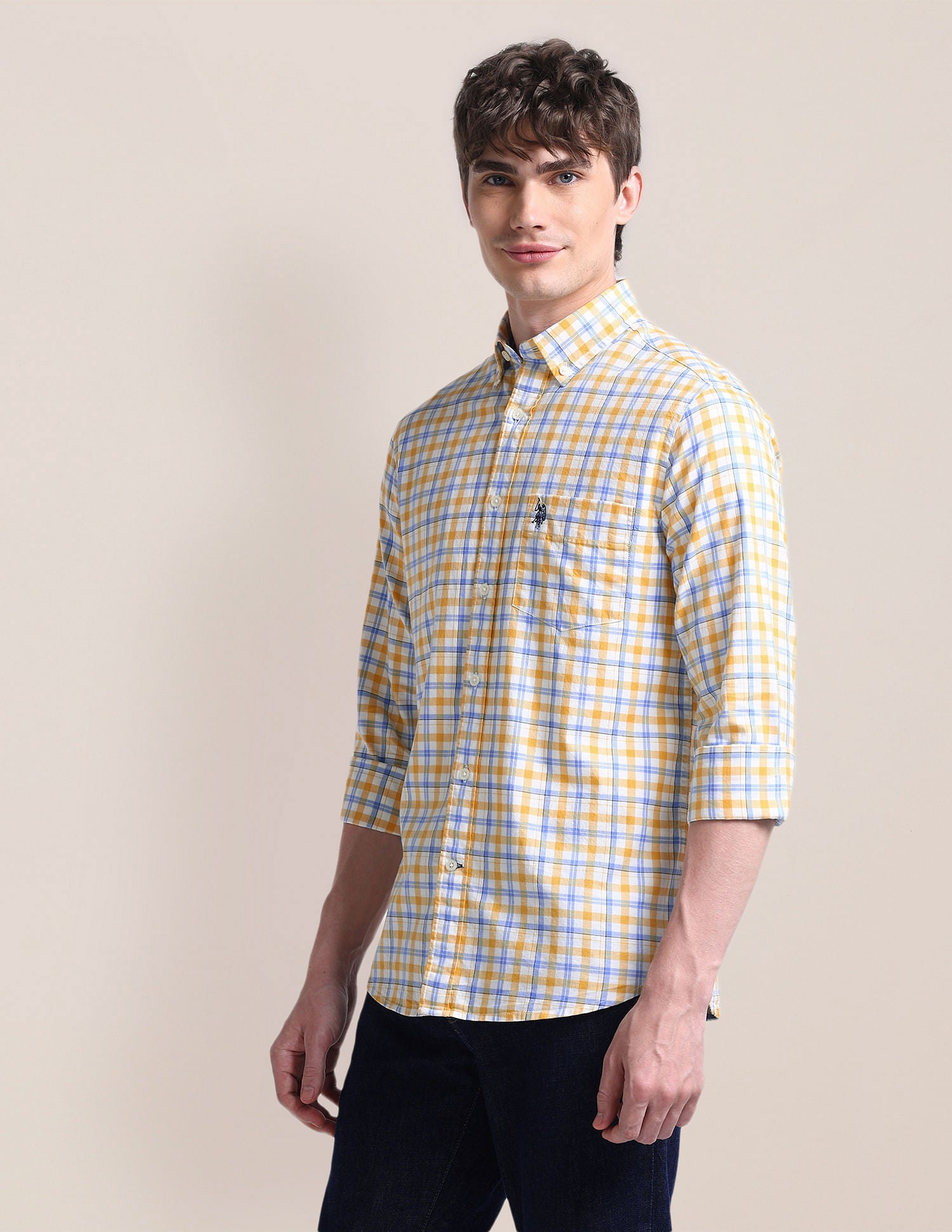 Button-Down Collar Cotton Shirt Yellow - U.S. POLO ASSN. | Large