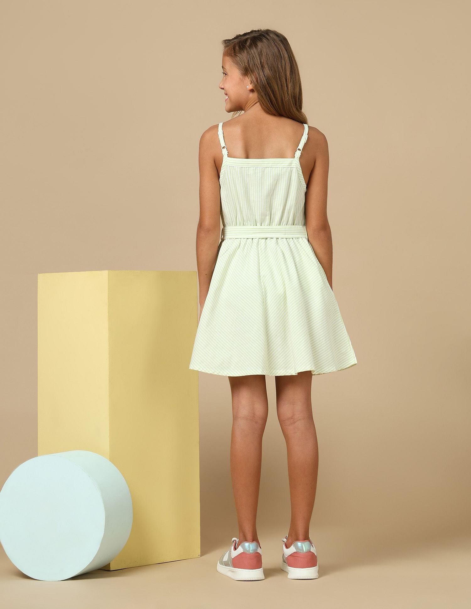 Girls Vertical Striped Mini Dress Green - U.S. POLO ASSN. | Large