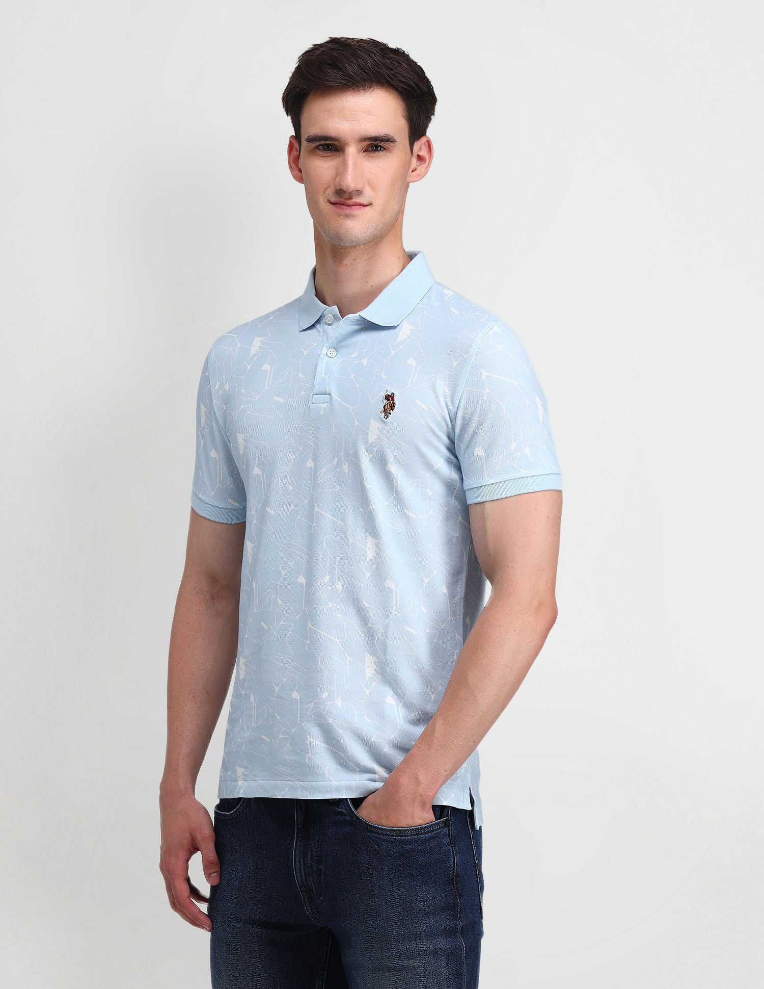 Muscle Fit Printed Polo Shirt Blue - U.S. Polo Assn. India | Large