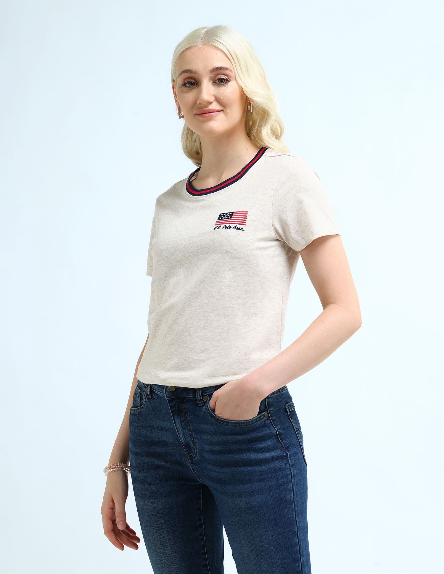 Regular Fit Solid T-Shirt Oat Melange - U.S. POLO ASSN. | Large