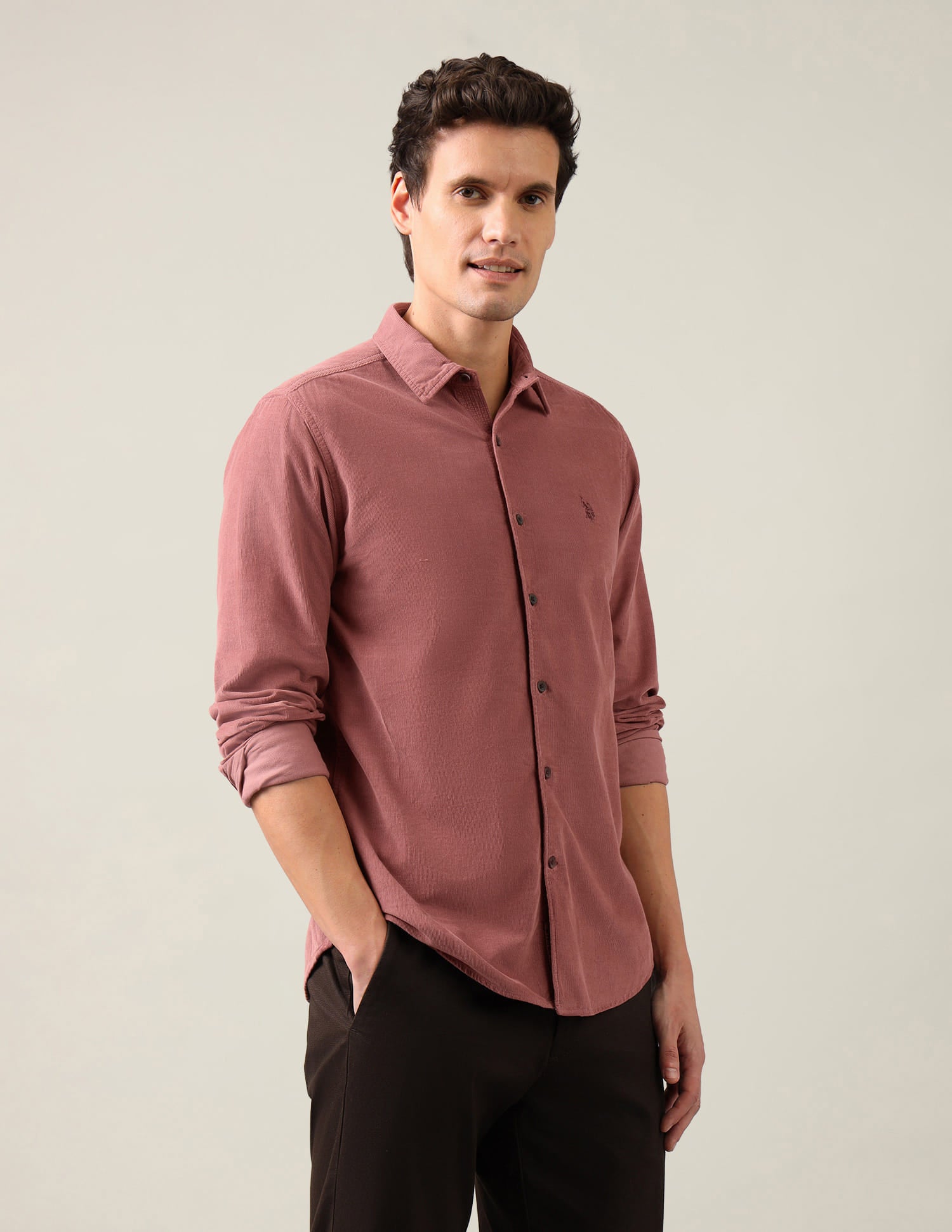 Regular Fit Corduroy Shirt Pink - U.S. Polo Assn. India | Large