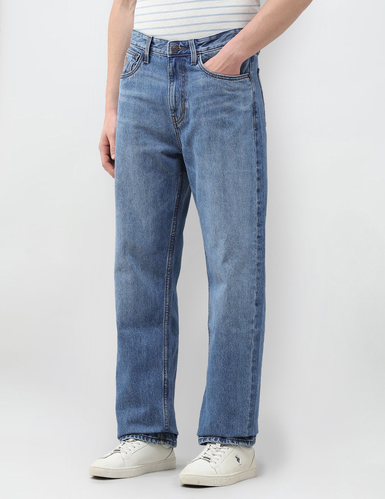 Logan Loose Straight Fit Blue Jeans Mid Blue - U.S. Polo Assn. India | Large