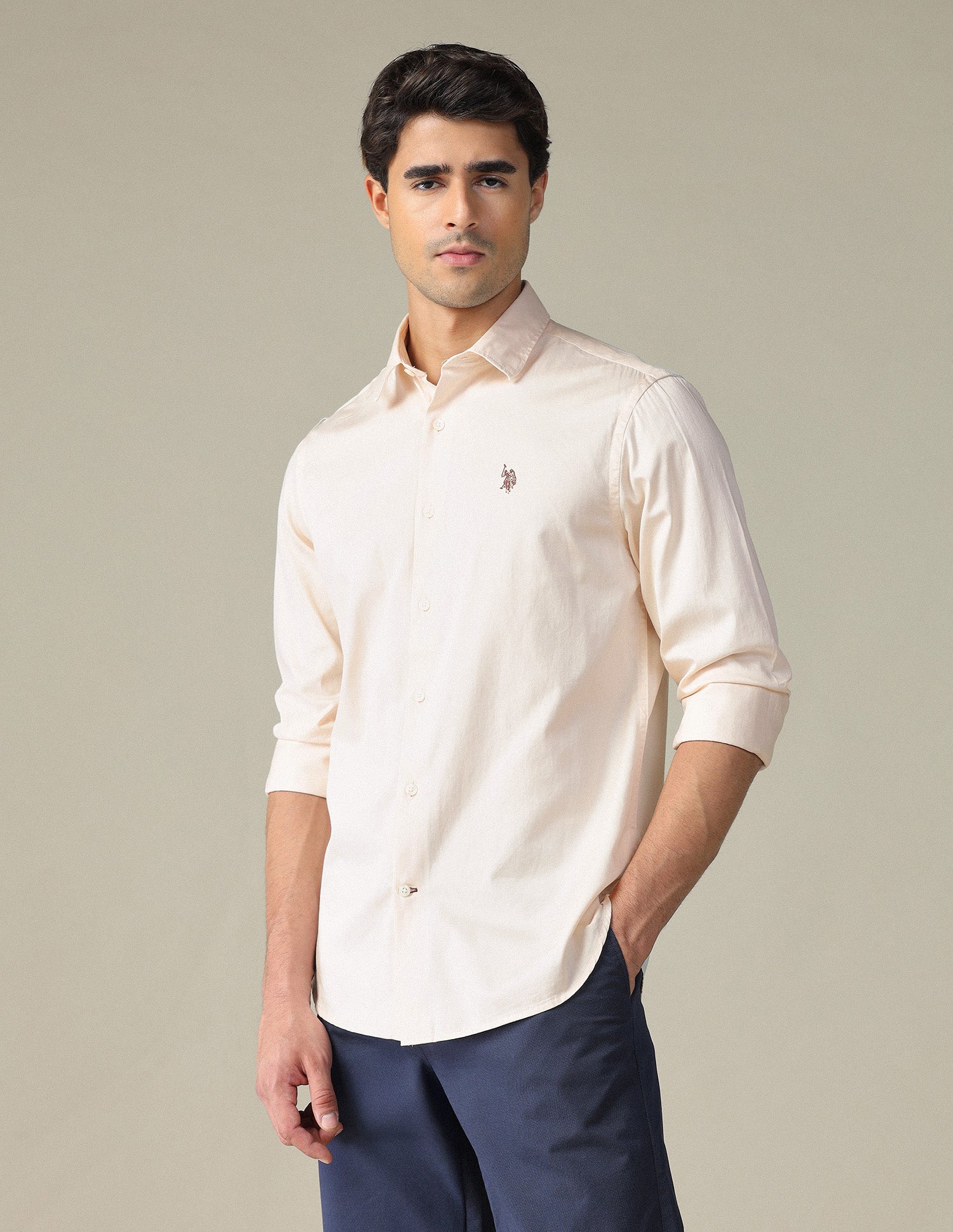 Pure Cotton Satin Shirt Beige - U.S. POLO ASSN. | Large
