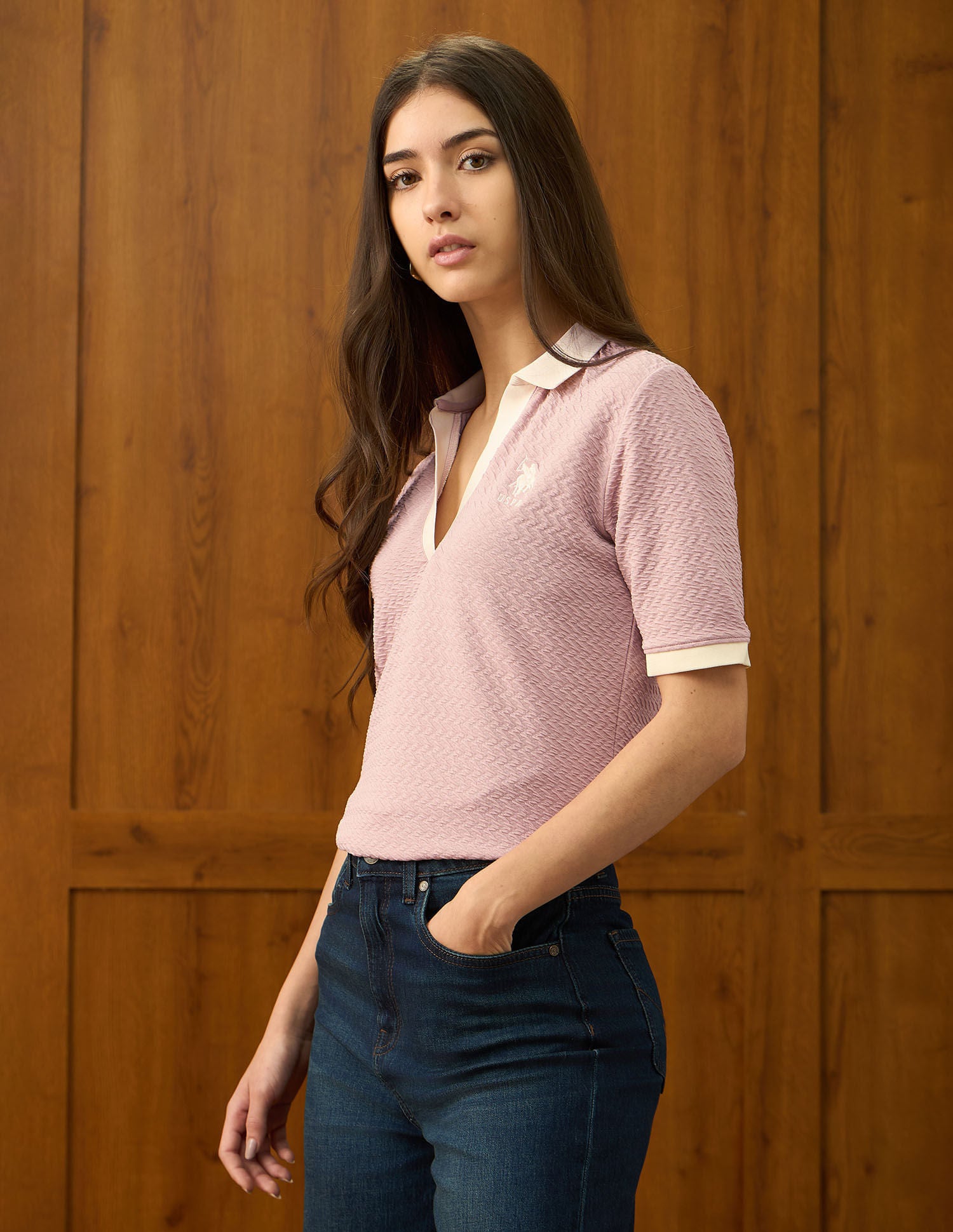 Textured Regular Fit Top Pink - U.S. POLO ASSN. | Large