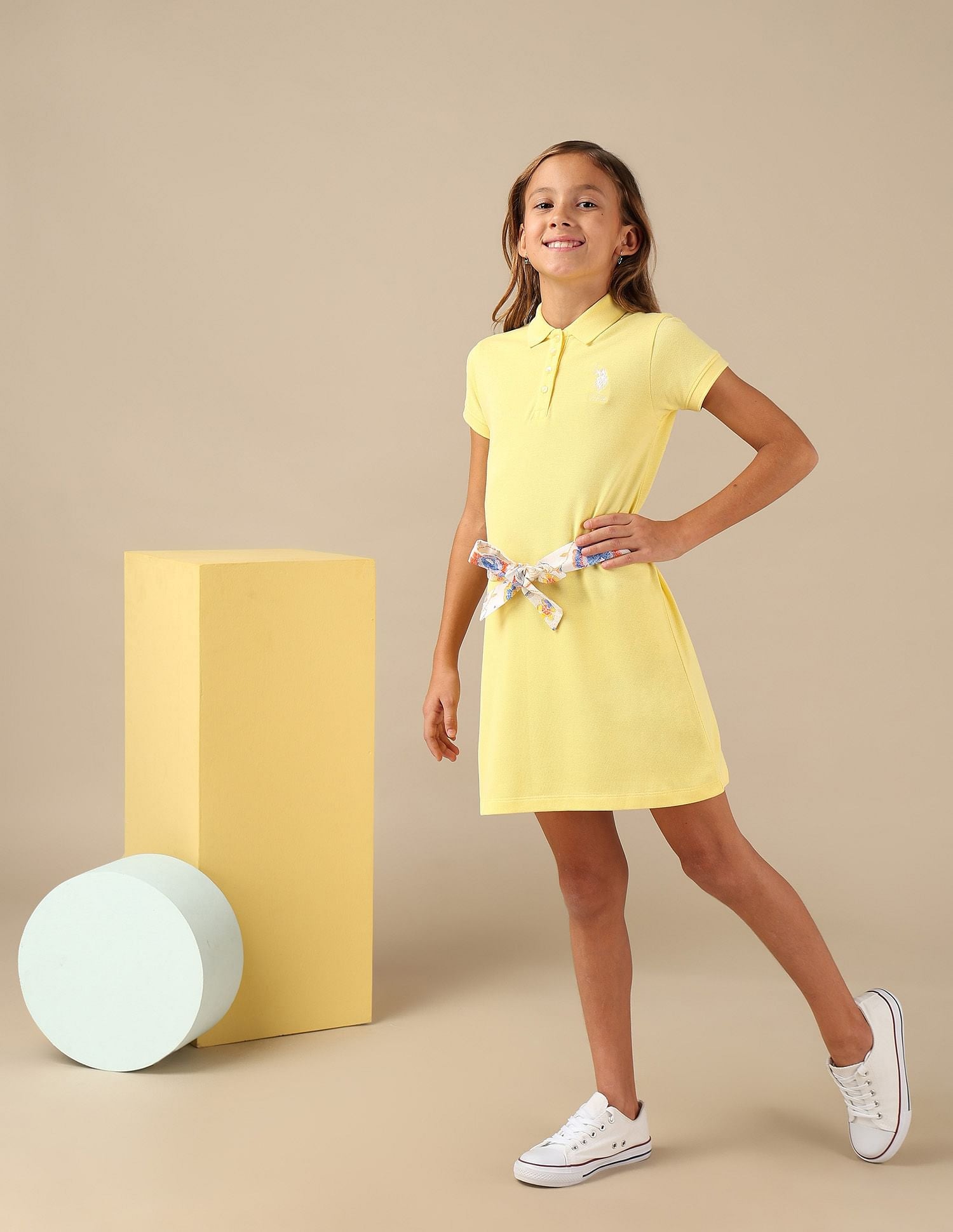 Girls Solid A Line Polo Dress Yellow - U.S. POLO ASSN. | Large