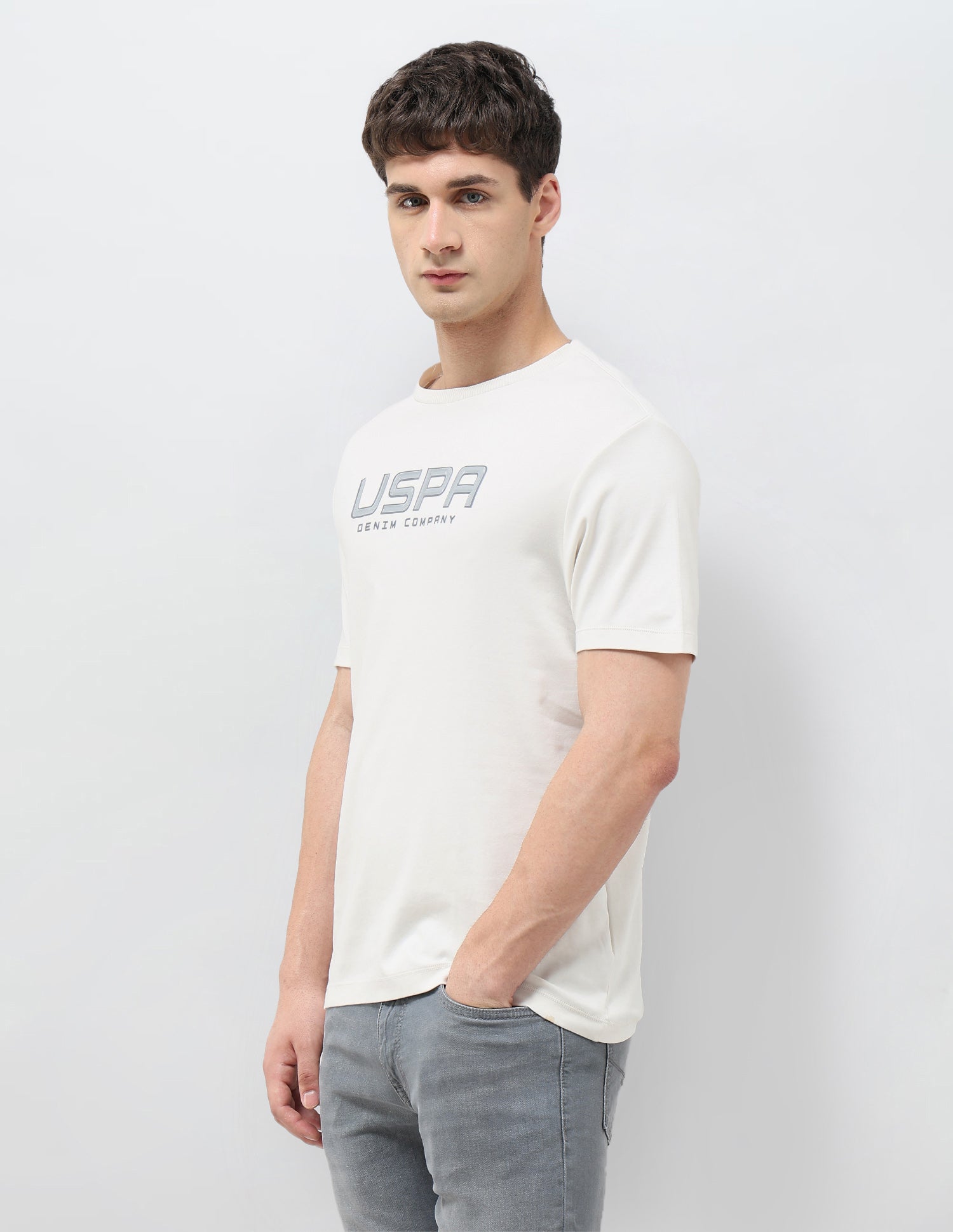 Brand Embossed Monochrome T-Shirt Ivory - U.S. POLO ASSN. | Large